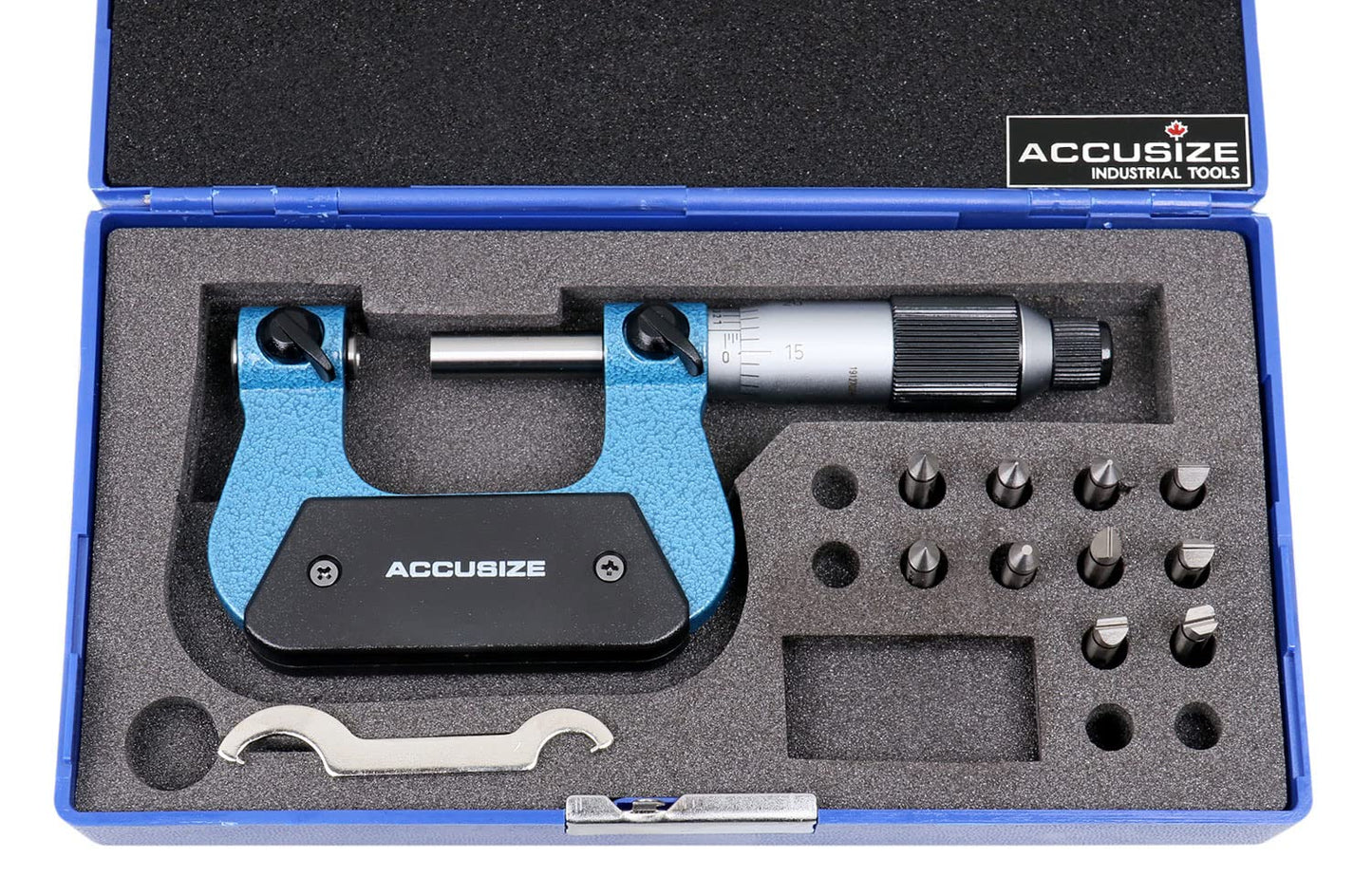 Accusize Industrial Tools 0-1'' by 0.001'' Screw Thread Micrometer with 5 Anvil in Fitted Box, S916-C750