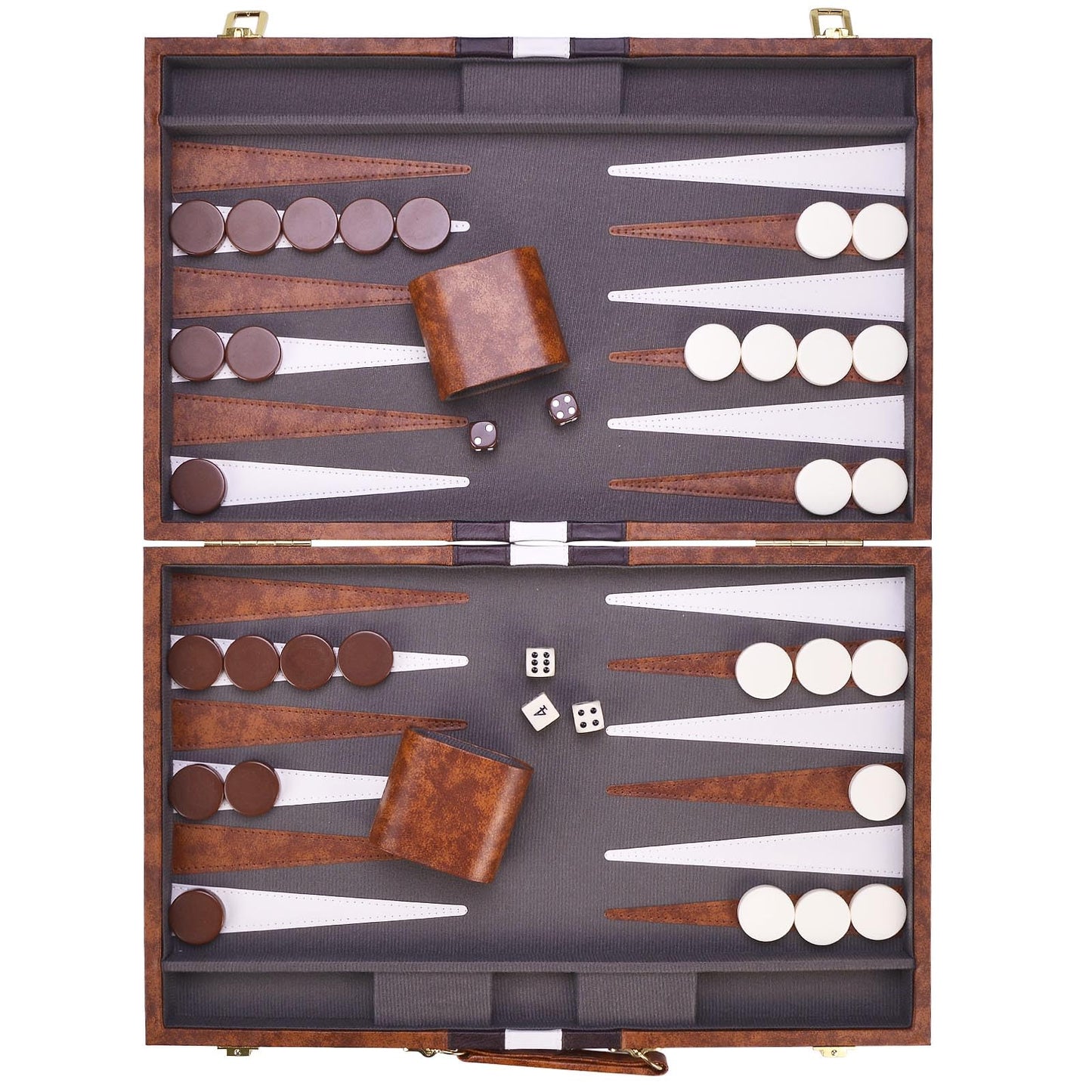 AMEROUS Backgammon Set, 18 Inches Classic Board Game withLeather Case, Folding Board, Gift Package, Portable Travel Strategy Backgammon Game Set for Adults, Kids (Large, Brown)