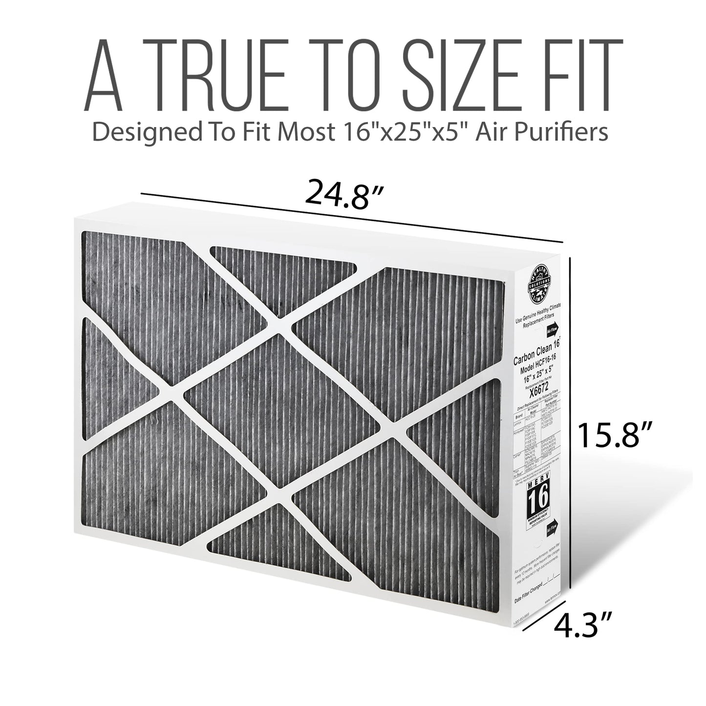 Lennox 16x25x5 Furnace Filter, X6672 Filter Replacement, Merv 16 Carbon Clean Filter Media with Homequip Disposal Bag 1-Pack (Actual Size: 15.8 x 24.8 x 4.3 Inches)