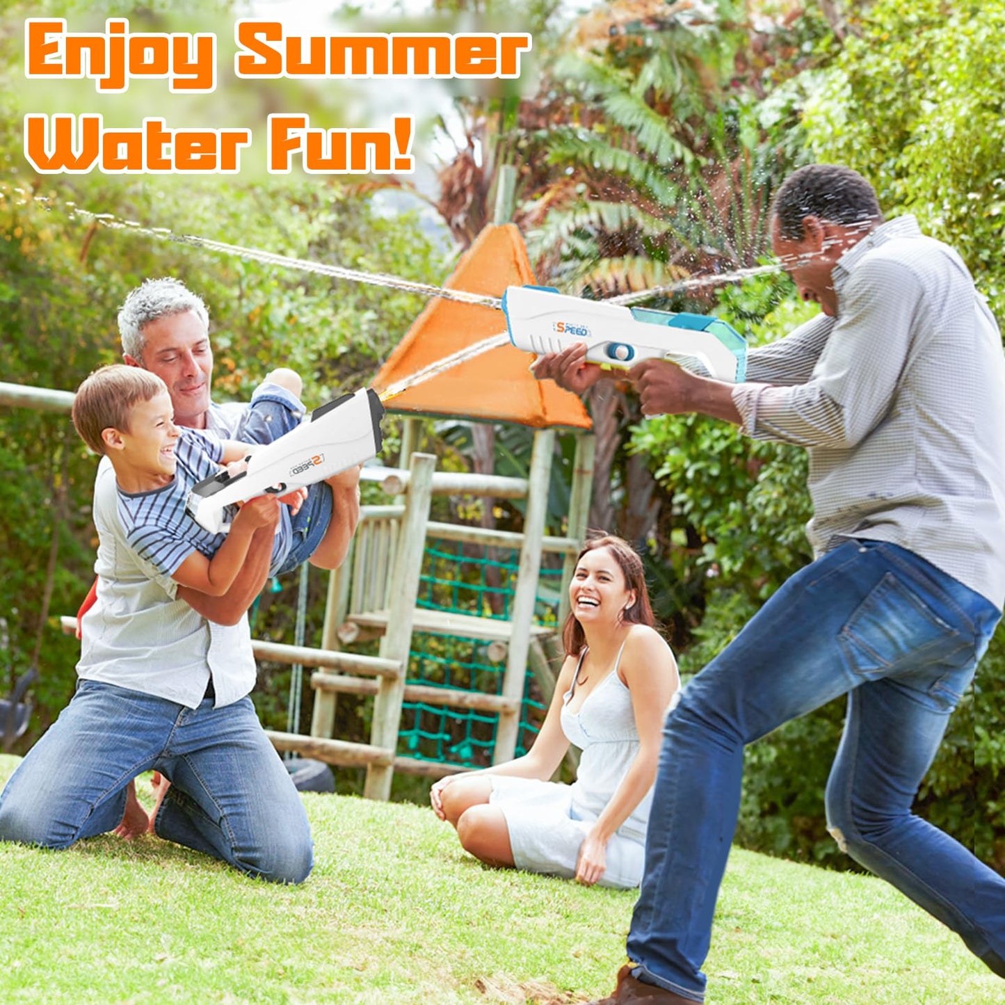 2 Pack Powerful Electric Water Guns with Light Up, Muzzle Flash Automatic Squirt Water Gun for Adult&Kid Large Capacity Water Blaster Up to 33 FT Long Range Summer Outdoor Pool Gifts for Boys Girls