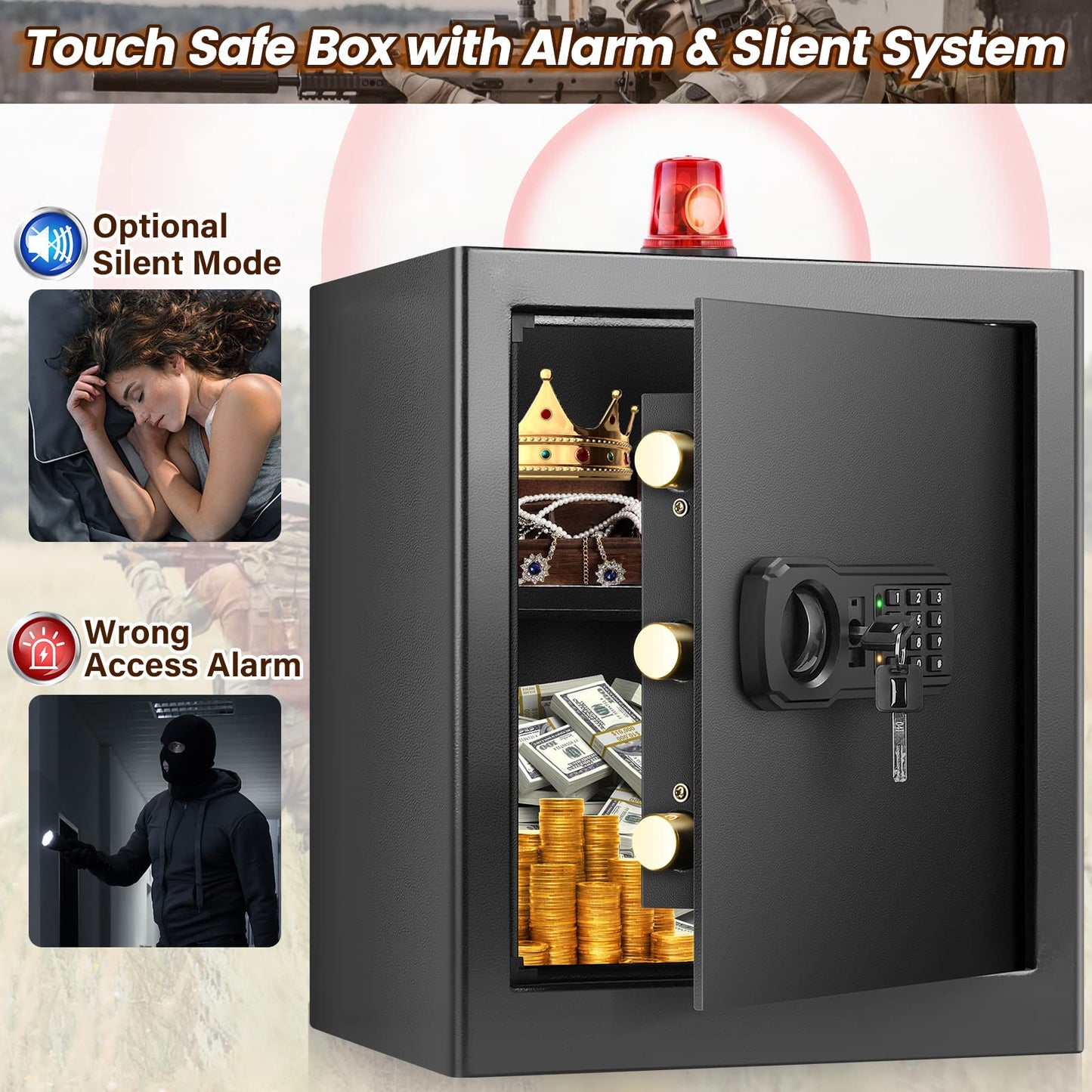 2.8 Cu Ft Large Fireproof Safe Boxes for Home Use, Large Home Safe with A4 Fireproof Document Bag & Mute Function, Combination Lock Box for Money Firearm Medicine Document