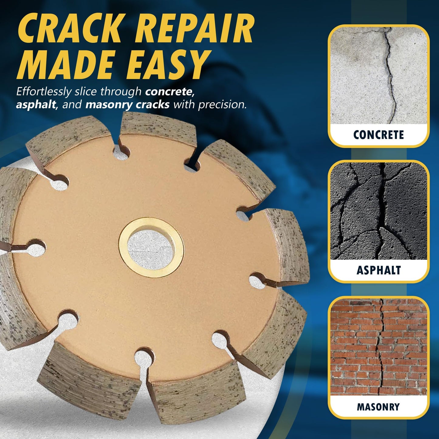 4.5" Crack Chaser Blade for Cured Concrete, Asphalt Repair or Joint Widen, 0.25" Width, 7/8"-5/8" Non-Threaded Arbor