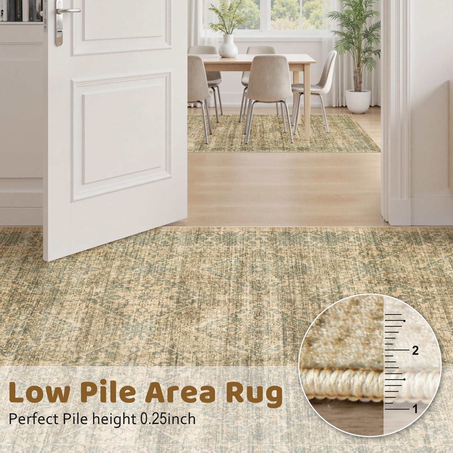 10x14 Area Rug Living Room: Washable Neutral Vintage Large Rugs Non-Slip Stain Resistant Soft Low Pile Indoor Retro Carpet for Bedroom Dining Room Under Table Office Playroom - Brown