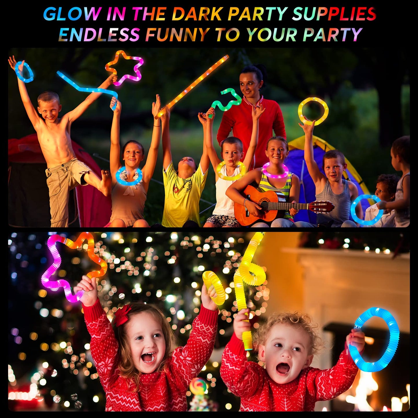 AIRNEY 48 PCS Glow in The Dark Party Supplies, Light Up LED Pop Tubes, Glow Sticks Sensory Toys Birthday Party Favors for Kids, Light Up Toys Goodie Bag Stuffers Gifts Prize