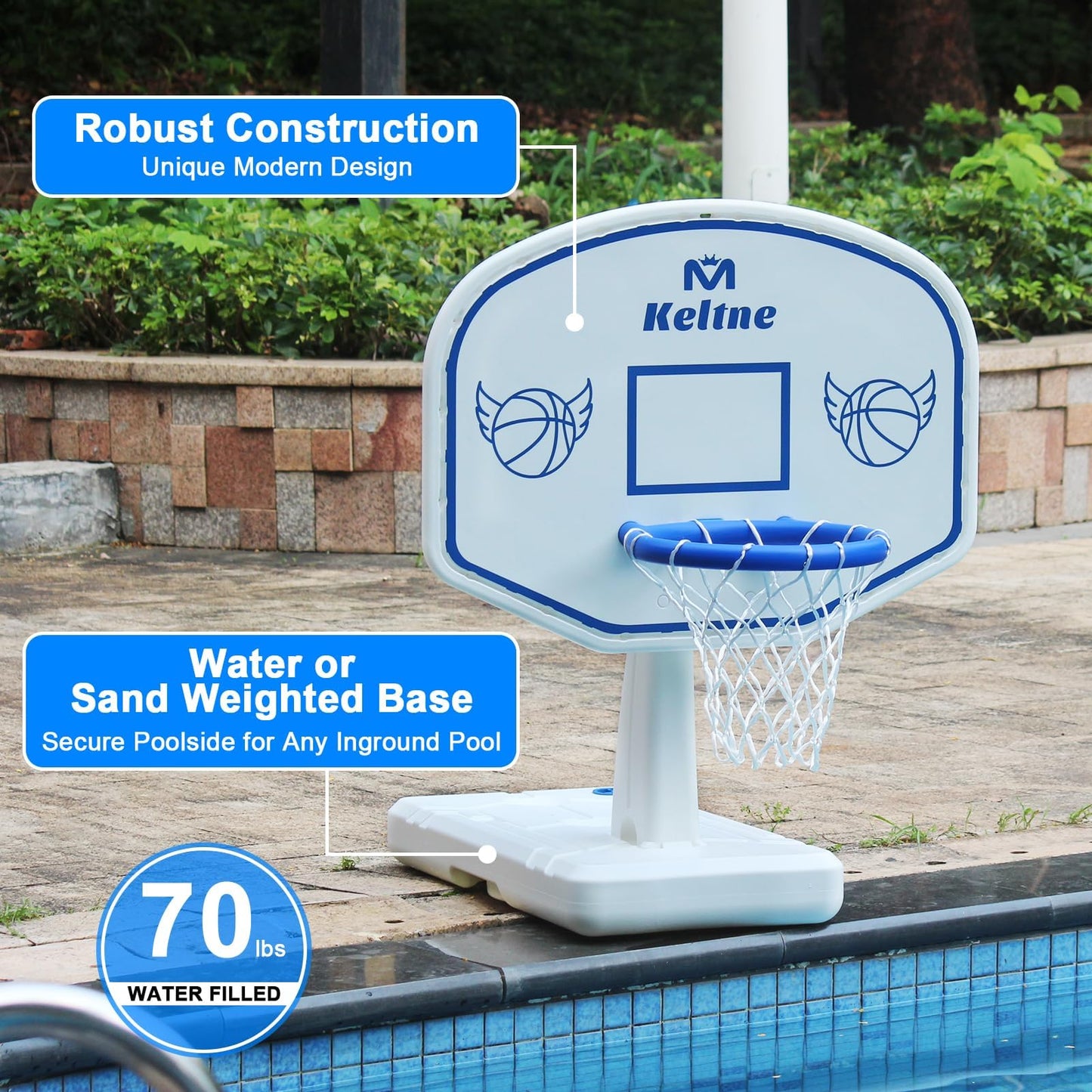 Pool Basketball Hoop, 34"x34"x42.2" Oversized Pool Toys with 2 Balls/Nets/Pump for Poolside Water Basketball Game, Pool Basketball Goal for Inround Pool & Deck - Swimming Pool Games for Kids Adults