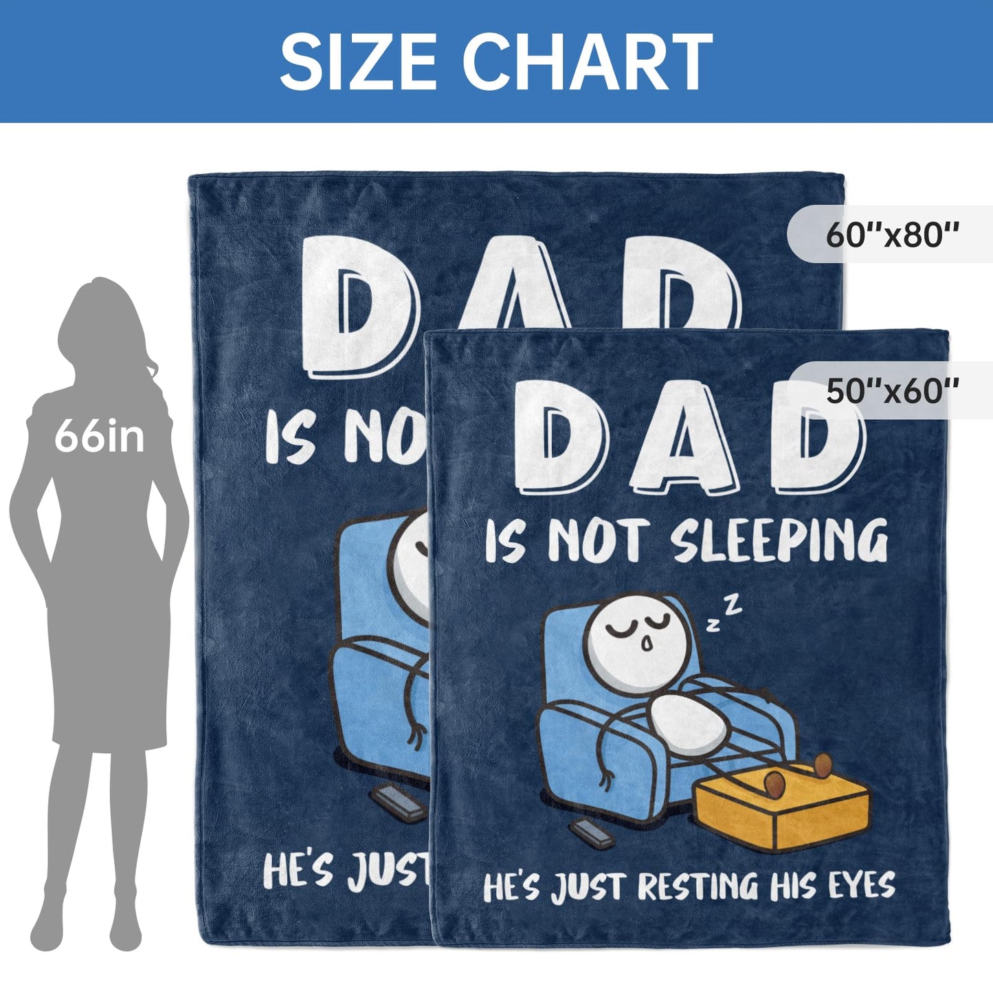 GoMelley Funny Fathers Day Birthday Gift for Dad Husband, Dad is Not Sleeping Blanket, Dads Gifts from Daughter Son, Super Soft Throws Blanket for Couch and Napping, 60" x 80" (Blue)