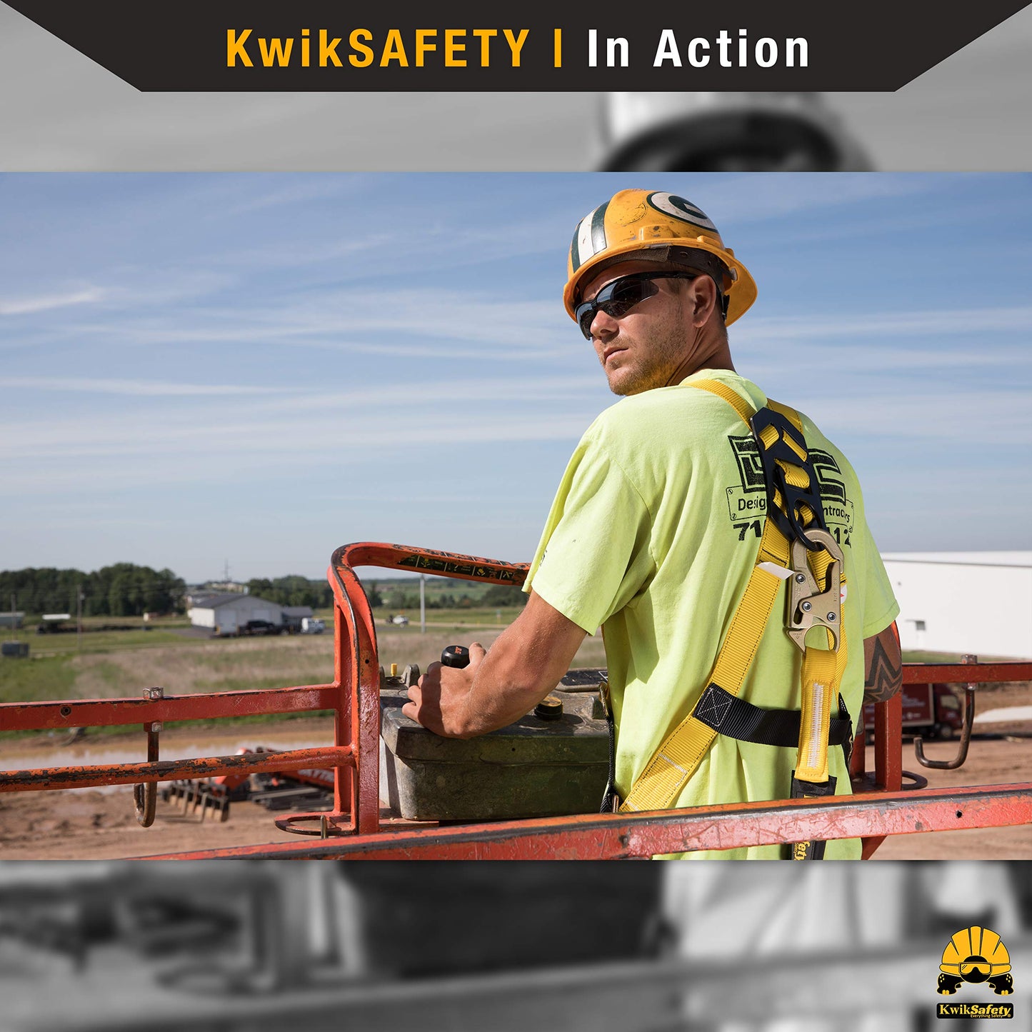 KwikSafety SCORPION Safety Harness | Full Body Fall Protection Harness w/Attached 6ft Tubular Lanyard | Construction Fall Arrest System | ANSI OSHA Certified PPE