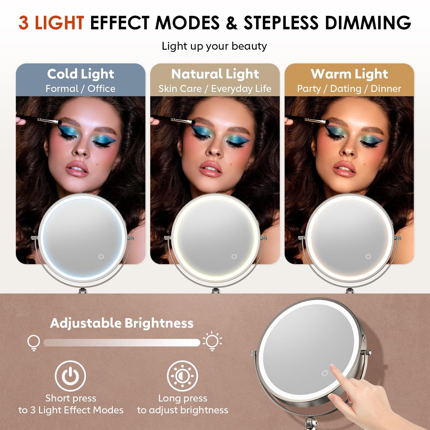 ZLOKLA 9" Wall Mounted Lighted Makeup Mirror,4000mAh Rechargeable Double Sided 1X/30X Magnifying Mirror with Light,Touch Dimmable,Extended Arm 360 Rotation Wall Mounted Makeup Mirror 3 Color Lights-N