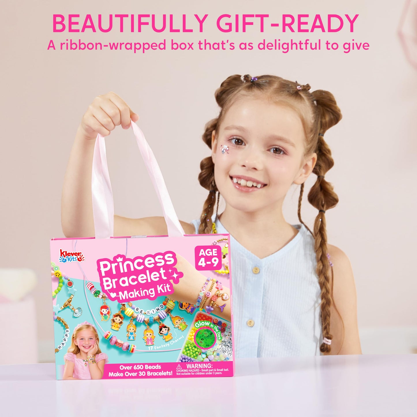 Klever Kits Princess Bracelet Making Kit, Jewelry Making Kit, Bracelets for Girls, Crafts for Kids, 4 5 6 7 8 Year Old Girl Birthday Gifts, Over 650 Beads, Make 30+ Designs, Easter Gifts