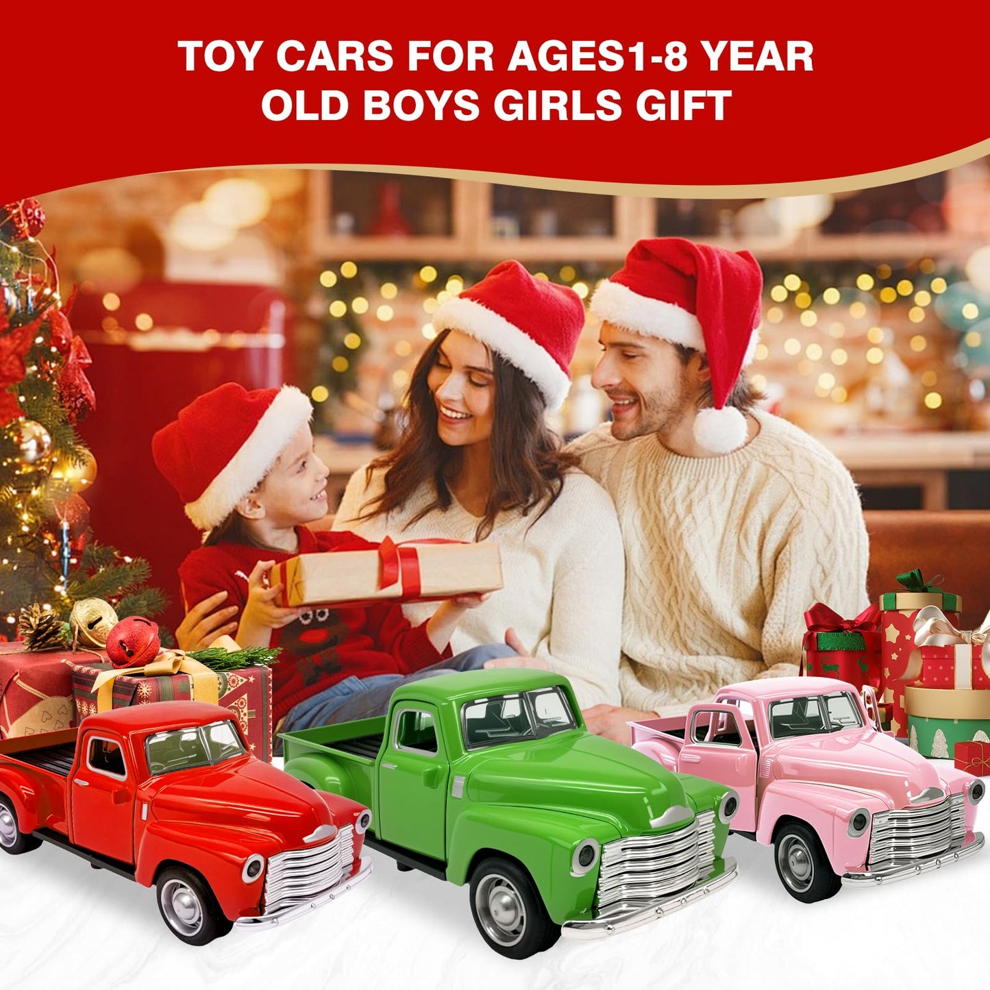 AGSIXZLAN 4 x Toy Cars for Toddlers 2 3 4 5 6 7 8 Years Alloy Toy Cars 1:32 for Toddlers Can Be Driven Car Door Can Be Opened Truck