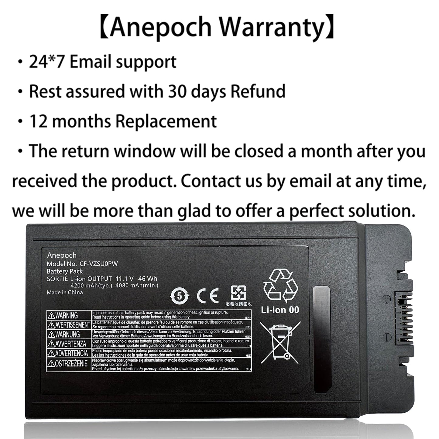 Anepoch CF-VZSU0PW Laptop Battery Replacement for Panasonic TOUGHBOOK CF-54 CF-54F0961NE CF54 Series CF-VZSU0LW CF-VZSU0PR CF-VZSU0GW 11.1V 46Wh 4200mAh