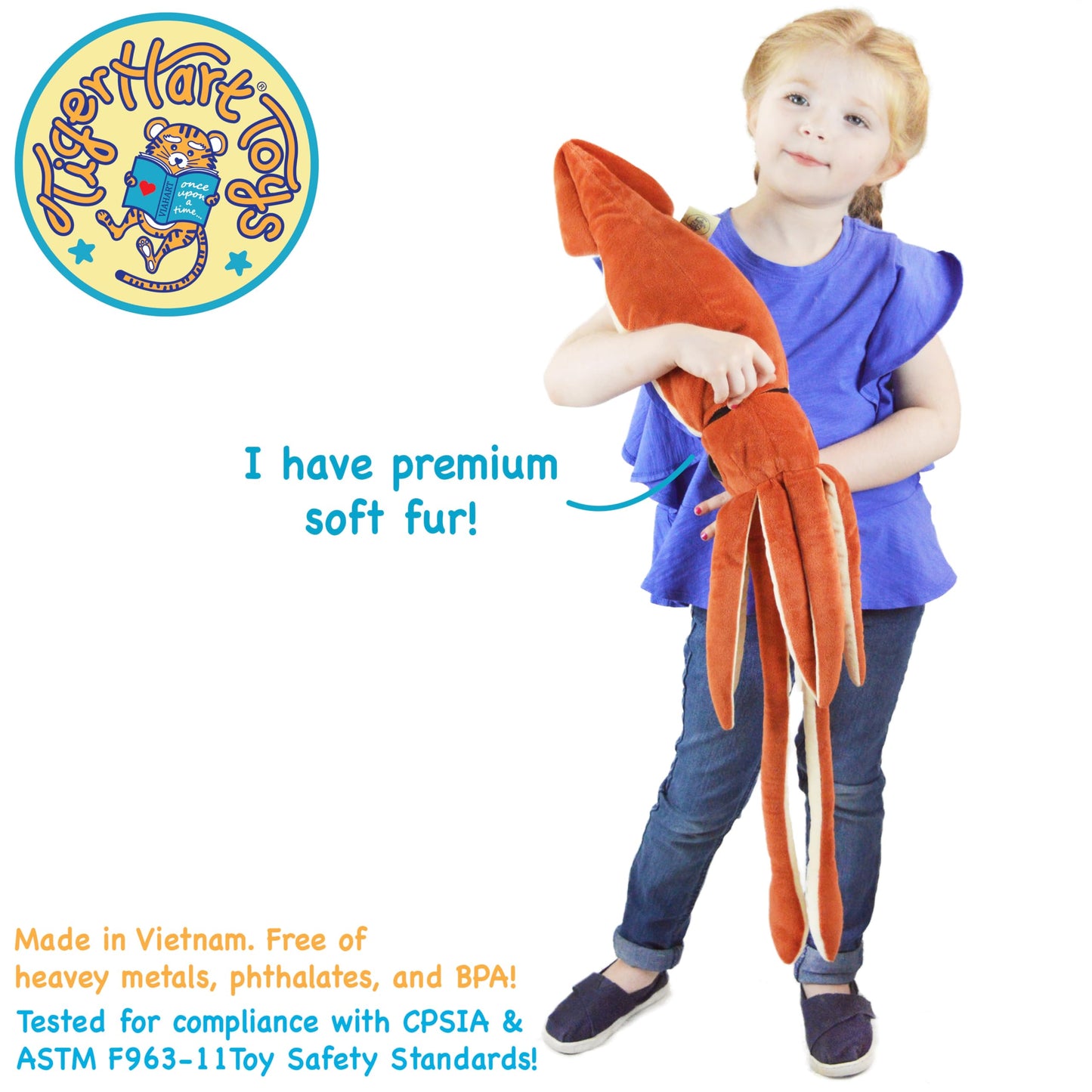 Shubert The Squid - 35 inch Large Stuffed Animal Squid - by TigerHart Toys