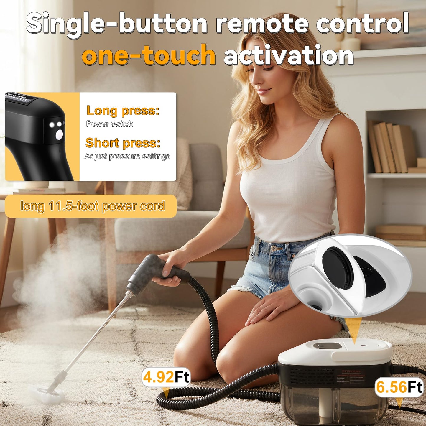 2500W Portable Handheld Steam Cleaner,54oz Large Capacity,3-Level Adjustable Handle,15s Fast Heating Steamer for Cleaning with 20 Pcs Accessories,Plug-and-Play Steam Cleaner for Home,Car,Kitchen,More