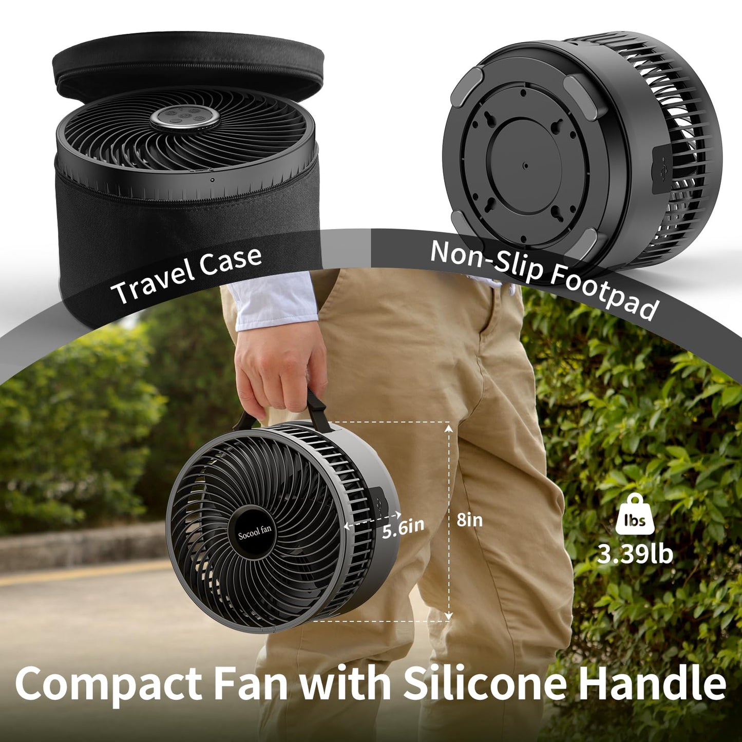 Socool 20000mAh Portable Fan Foldable Wireless Battery Rechargeable with 8-Speed & 112H, 90° Osciliating Floor Standing Fan Remote, Desk Fan with 8H Timer & LED Light for Home Kitchen Travel Camping