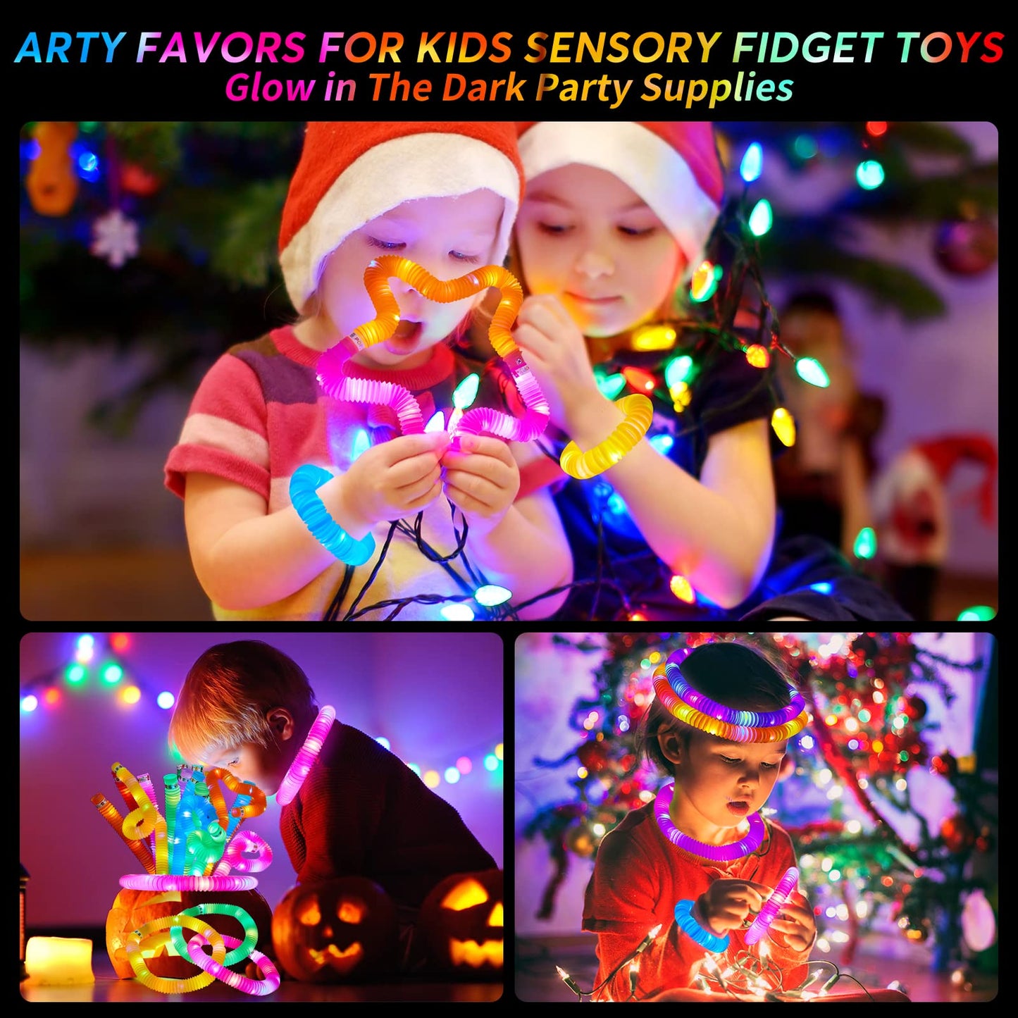 AIRNEY 48 PCS Glow in The Dark Party Supplies, Light Up LED Pop Tubes, Glow Sticks Sensory Toys Birthday Party Favors for Kids, Light Up Toys Goodie Bag Stuffers Gifts Prize