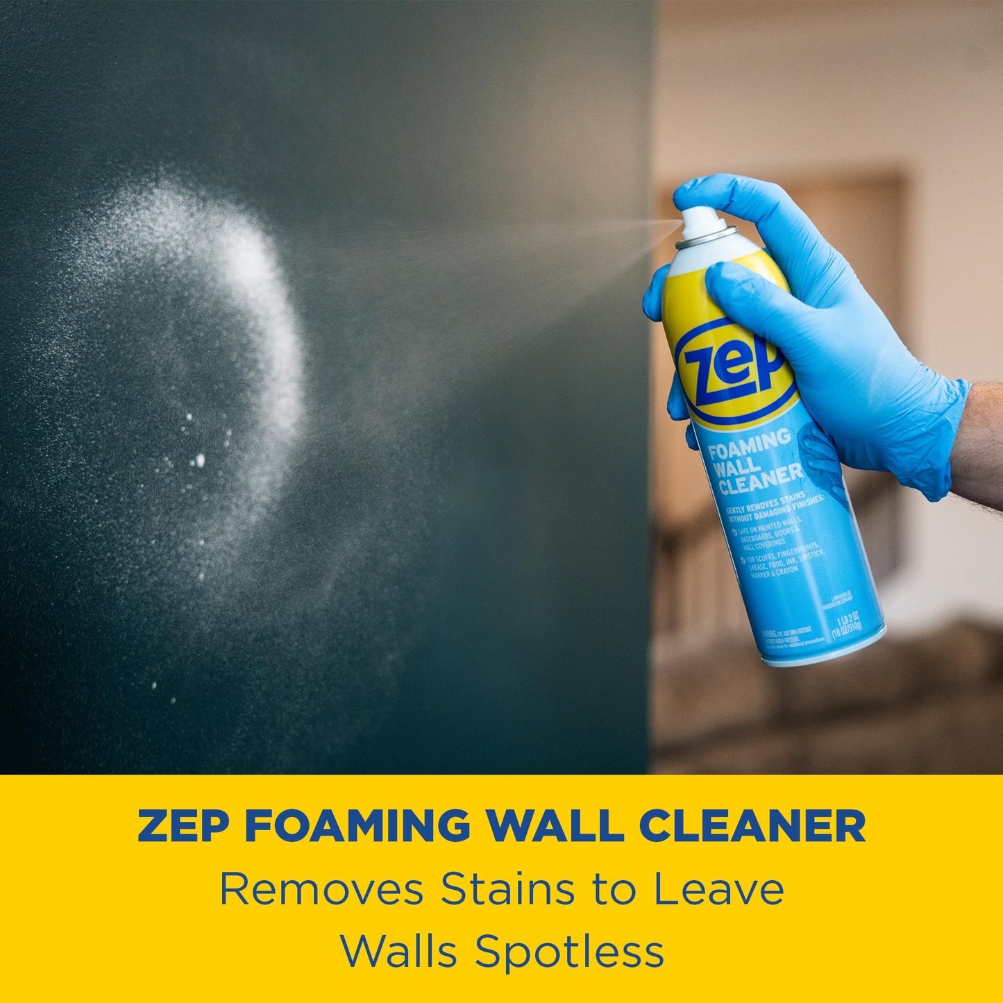Zep Foaming Wall Cleaner - 18 oz (Case of 12) - ZUFWC18 - Removes Stains Without Damaging Finishes, Scrub-Free Wall Cleaner Spray, For Ceilings, Walls, Baseboards And More