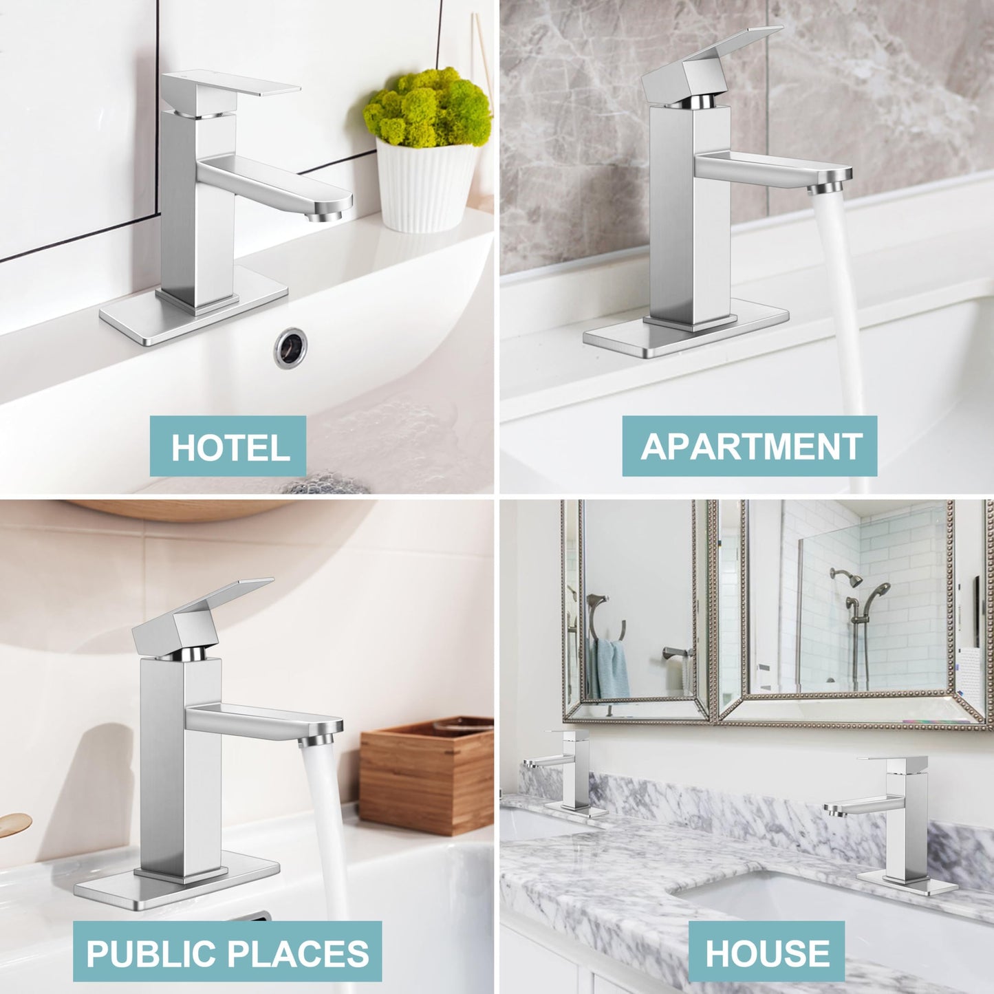 2 Pack Brushed Nickel Bathroom Faucet, Herogo Stainless Steel Bathroom Sink Faucets with Brass Pop-up Sink Drain Stopper & Deck Plate 1 or 3 Hole, Single Handle RV Lavatory Faucet with 2 Water Hoses