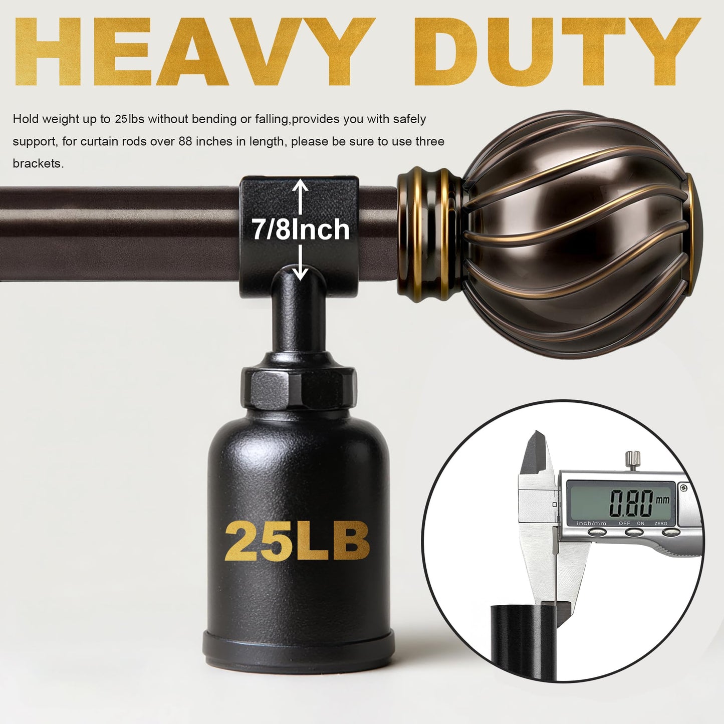 2 Pack Brown Curtain Rods Set for Windows 48 to 84 Inches Adjustable Length Heavy Duty 7/8" Diameter Window Curtain Rod with Decorative Finials for Outdoor Farmhouse Bedroom Kitchen Living Room