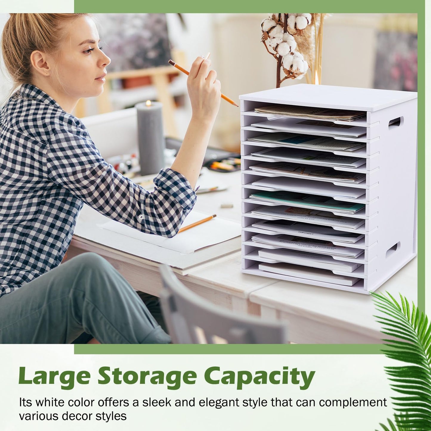 Juexica 12 Tier 8.5" x 11" Scrapbook Paper Organizer, White Cardstock File Organizer with Adjustable Shelves, Stackable Paper Trays, Desktop Storage Rack Document Holder for Desk Home Office