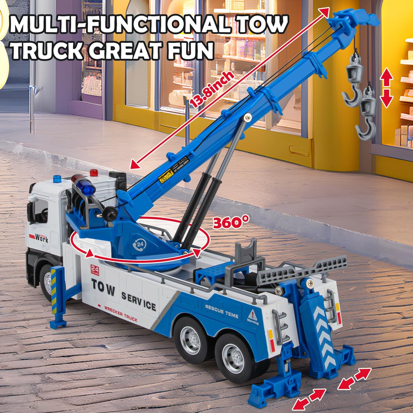 HAPYAD Tow Truck Toy for Kids, Metal Tow Truck with Crane Toy Model with Lights and Sounds, Construction Vehicles for 3 4 5 6 7 8 Years Old Boys