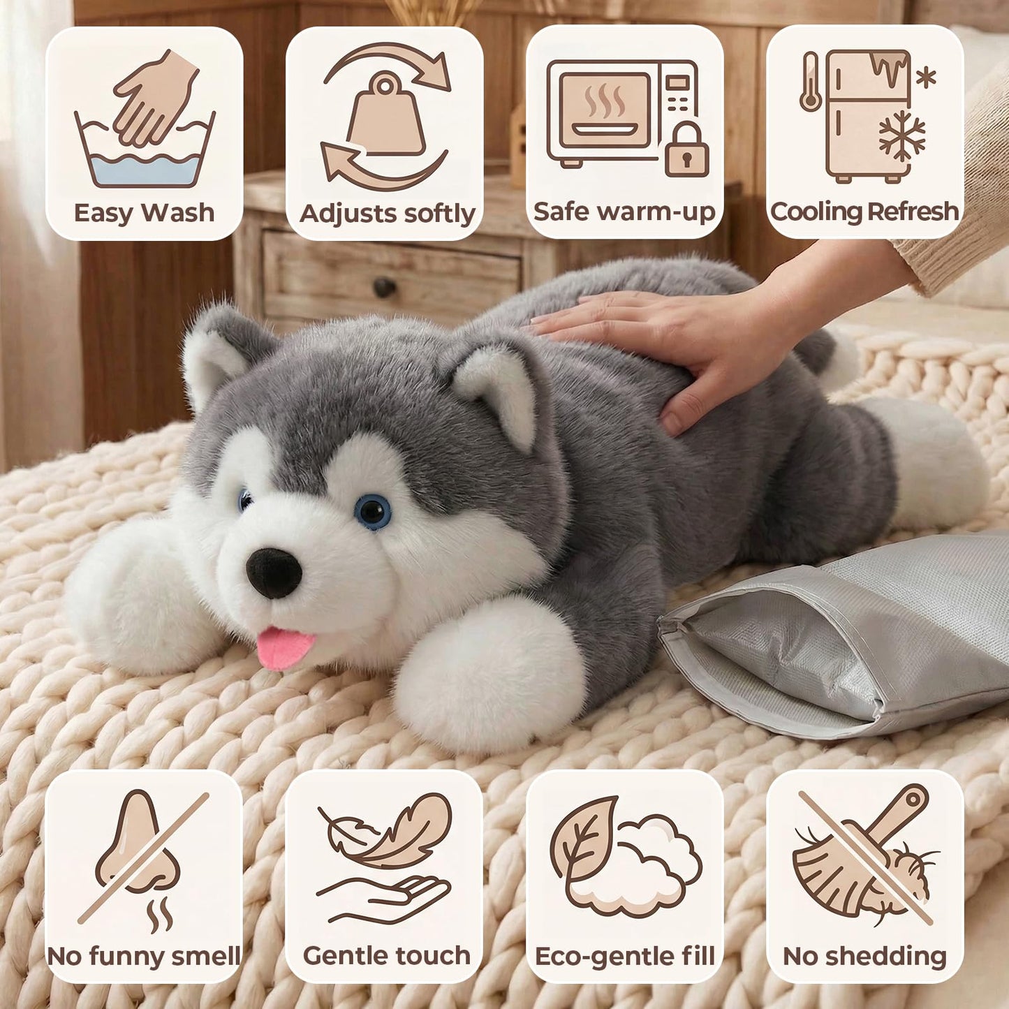 Mewaii Weighted Stuffed Animals with Microwavable Heating Pad - 5 lbs Adjustable, Heatable & Coolable Dog Stuffed Animal for Realistic Hug, Removable Inner Pad, Plush Gifts for Adults & Kids(23 Inch)
