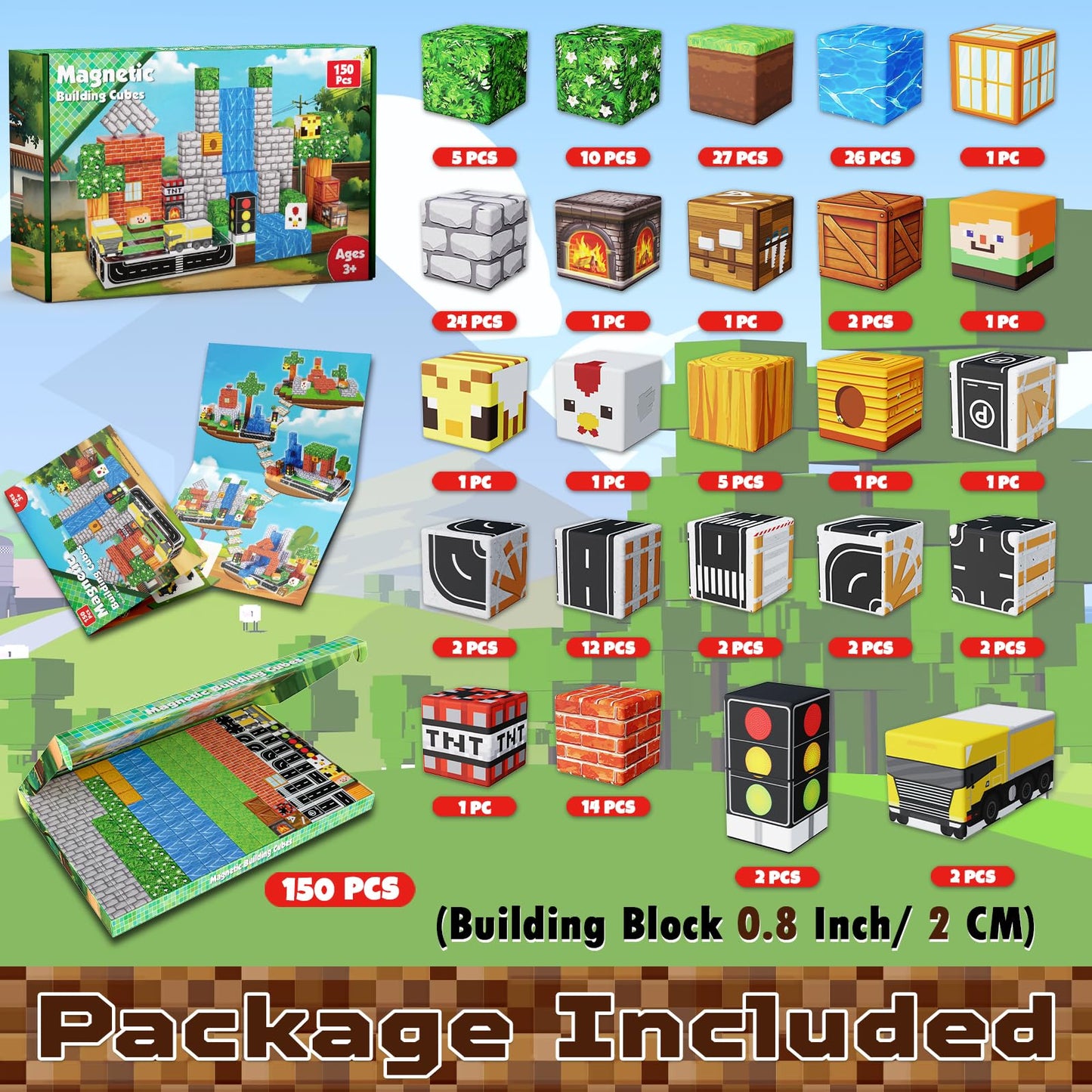 150 PCS Magnetic Blocks - Building Block for Kids Ages 4-8, Magnet Blocks Cubes Tiles Constructions Toys Girl Boy, STEM Educational Montessori Stacking Toy, Sensory Play Game Preschool Learning Gifts