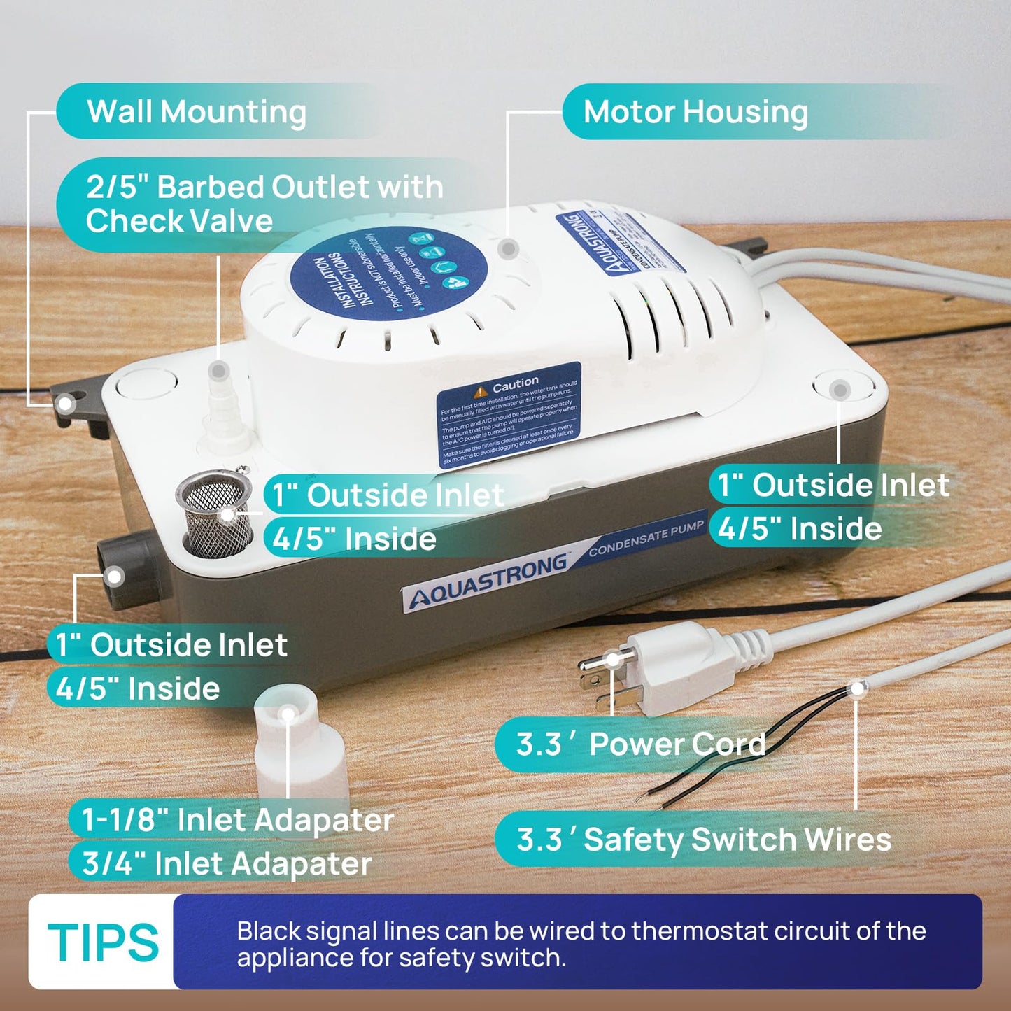 Aquastrong 1/38 HP 85 GPH HVAC Condensate Pump, 115V/230V, Automatic Safety Switch, AC Condensate Removal for Air Conditioner, Furnace, Dehumidifier, 3.3' Power Cord