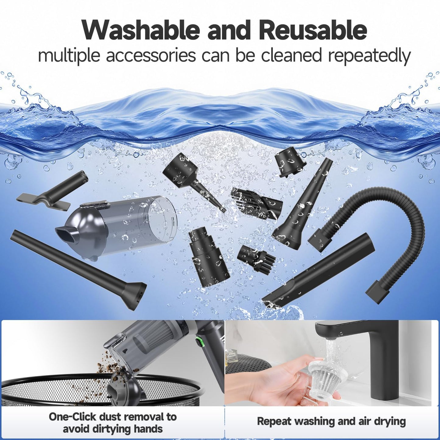 Ytnewin Car Vacuum Portable Cordless, Small Handheld Vacuum Cleaner with 24000PA High Power Suction, Mini Vacuum Cordless Rechargeable with One-Touch Empty, 10-in-1 Hand Vac for Car Home Office Dust