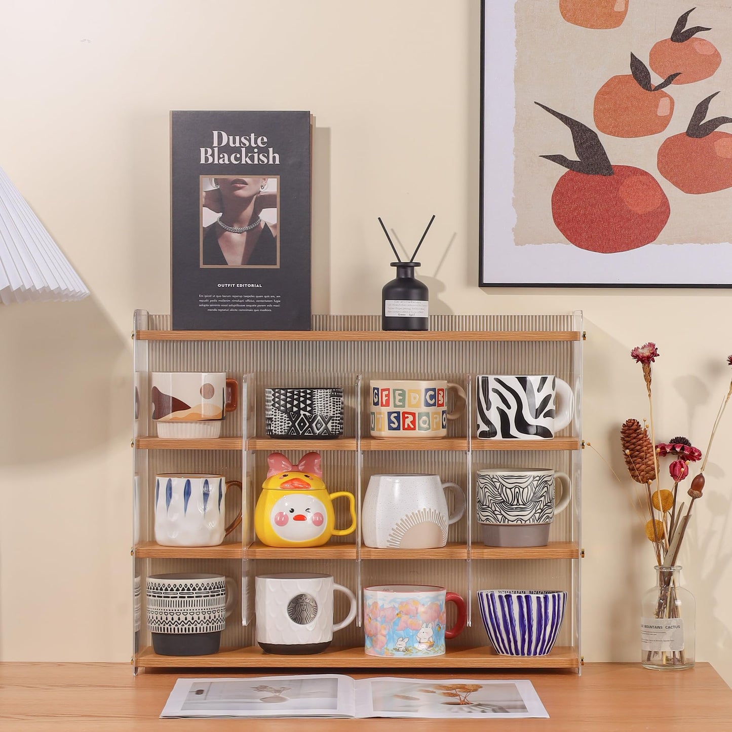 KAOTGOT Coffee Mug Holder Wooden Cup Station Organizer 4-Tier Cup Holder for Coffee Bar Mug Display Rack for Countertop Mug Holder Shelf for Home Kitchen Nut Brown