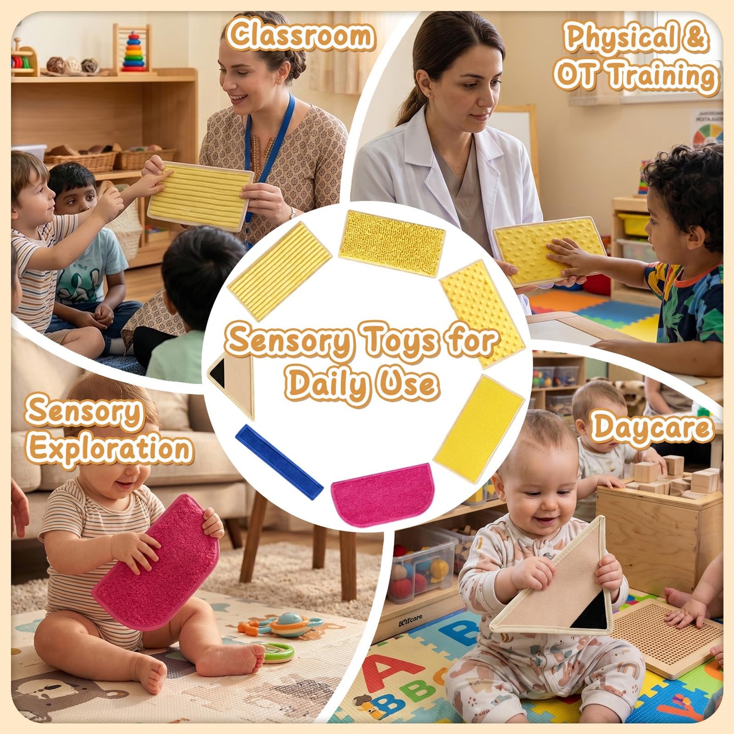 Pencil Sensory Wall Panel for Kids with Autism 6 Textured Quiet Montessori Toys Sensory Mats for Toddler Tactile Busy Board for Classroom Daycare Nursery Preschool Playroom