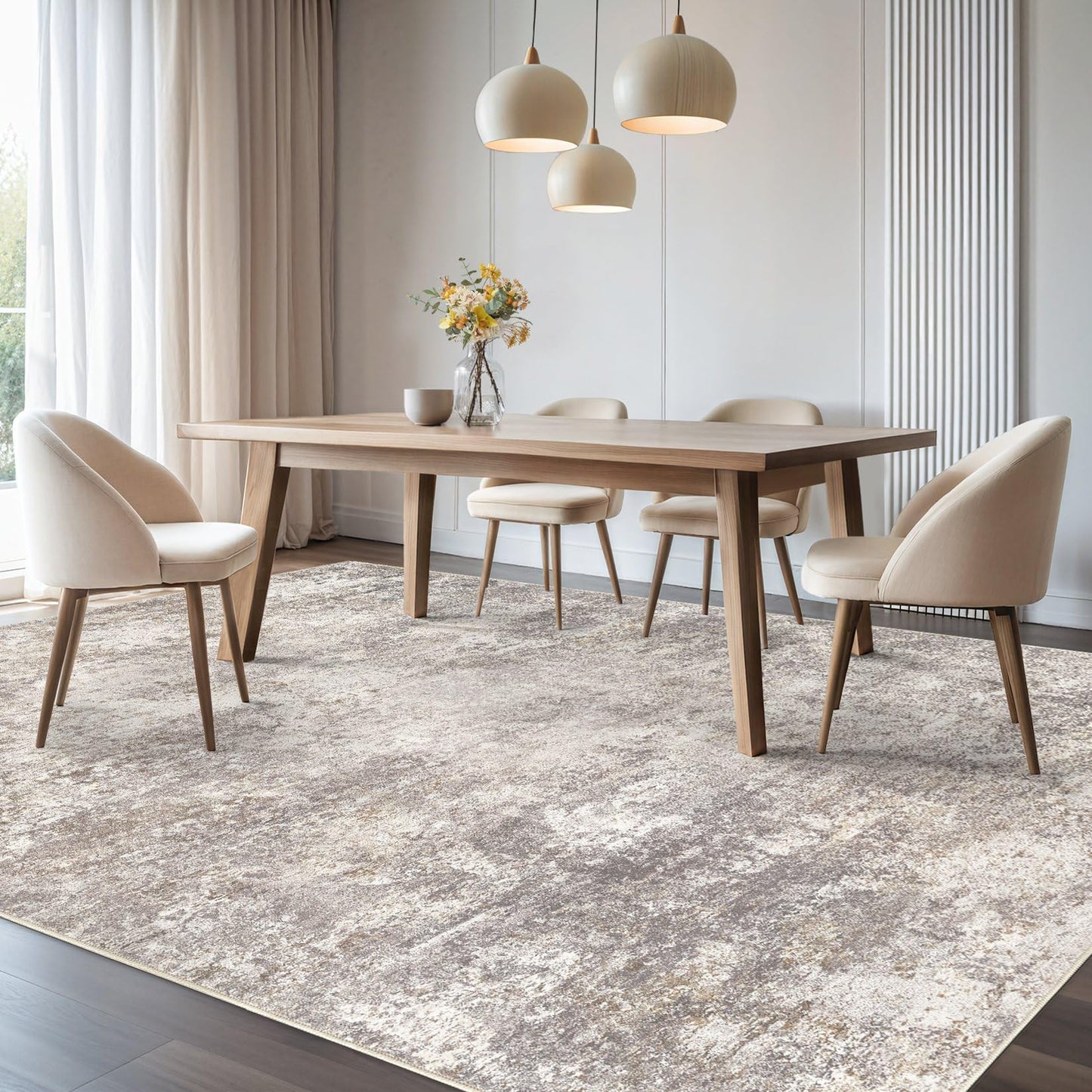 Area Rug Living Room Rugs - 9x12 Abstract Large Soft Indoor Washable Rug Neutral Modern Low Pile Carpet for Bedroom Dining Room Farmhouse Home Office - Brown