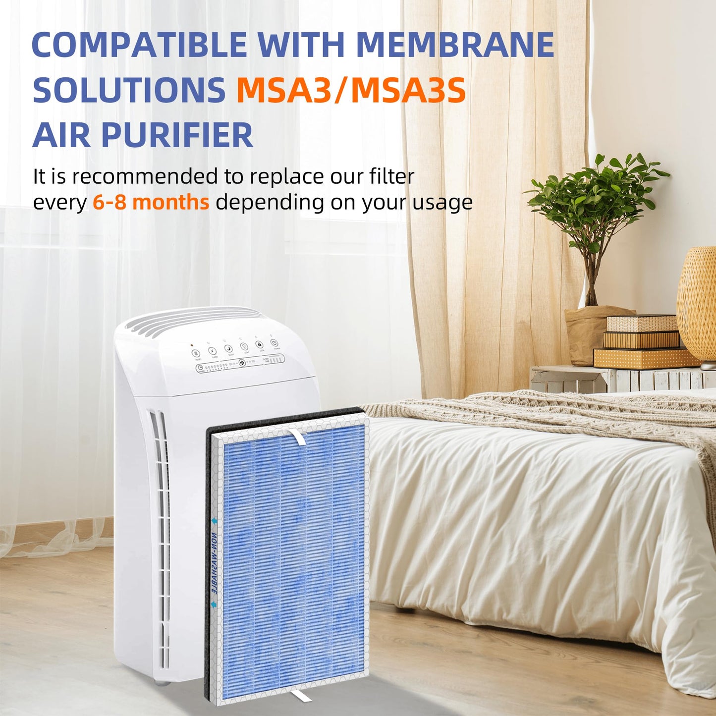 Pulluty MSA3/MSA3S HEPA Replacement Filter for Membrane Solutions MSA3 and MSA3S Air Purifier,Upgraded 4-in-1 H13 True HEPA and Activated Carbon Filter with OdallerPure Technology,4 Pack