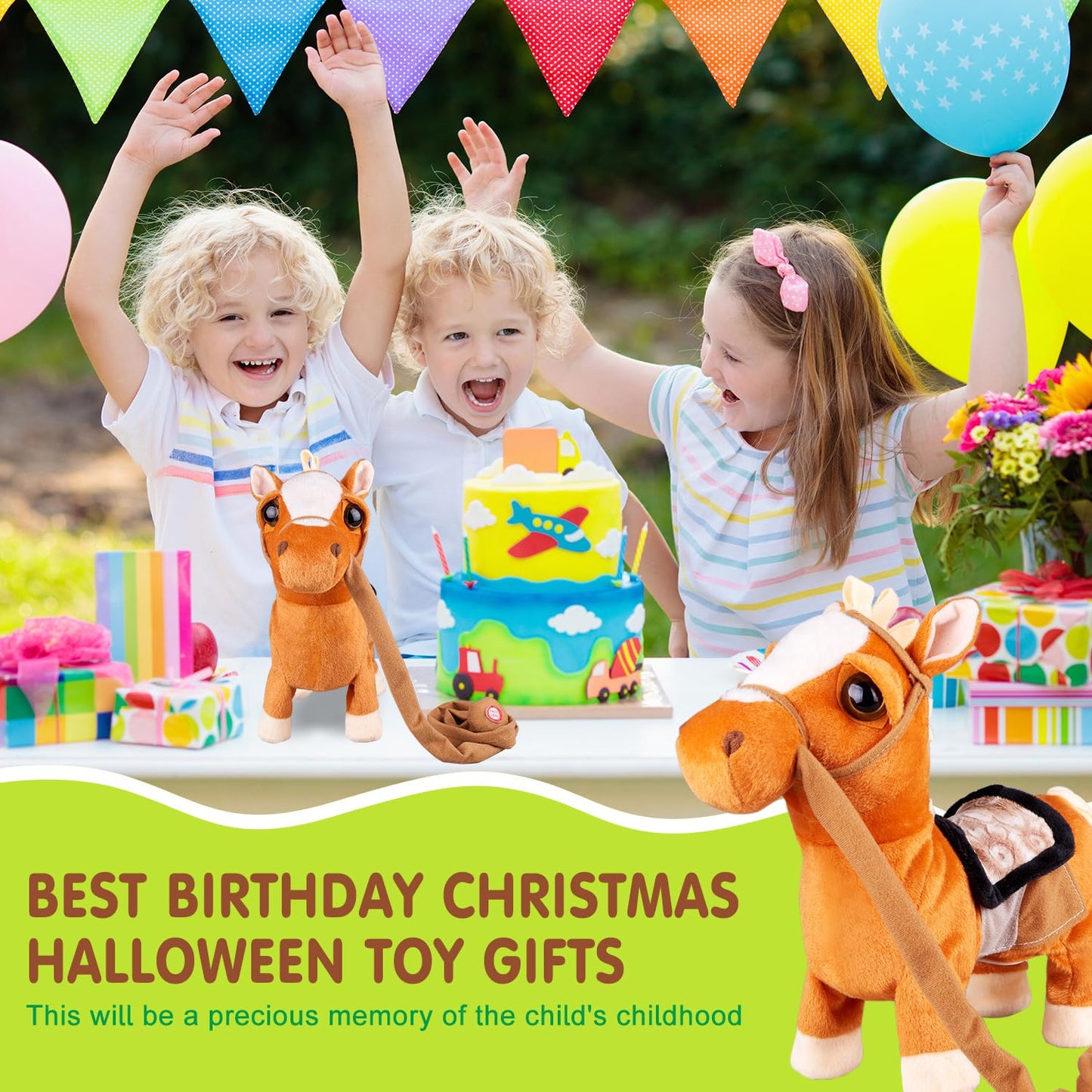 HCdoujoy Brown Walking Pony for Kids Plush Interactive Singing Dancing Musical Realistic Pet, Stuffed Animal Shaking Leash Horse Head Buttocks Toy for Boys Girls or Toddlers