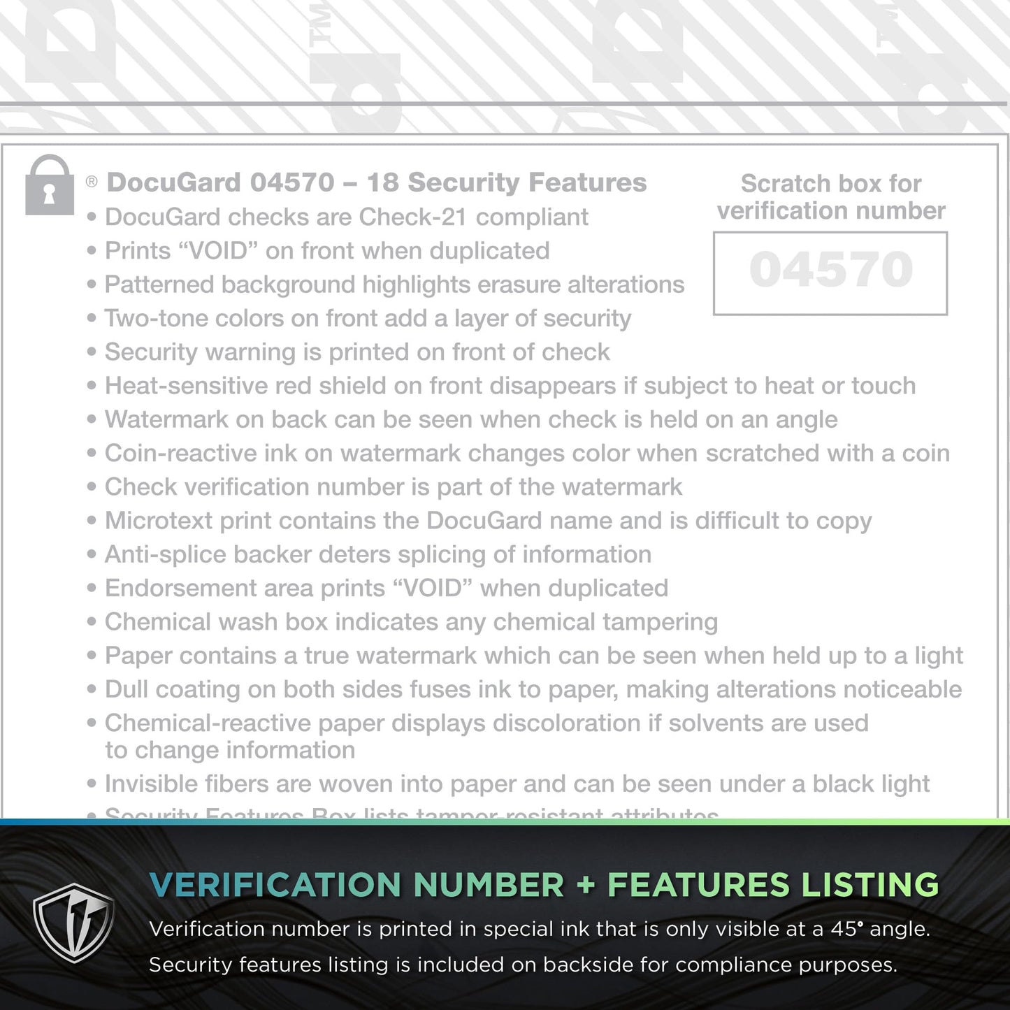 DocuGard Blue/Green Premier Prismatic Top High Security Check Paper - 19 Security Features - Laser/Inkjet Printer Compatible - 500 Blank Business Checks (04570)