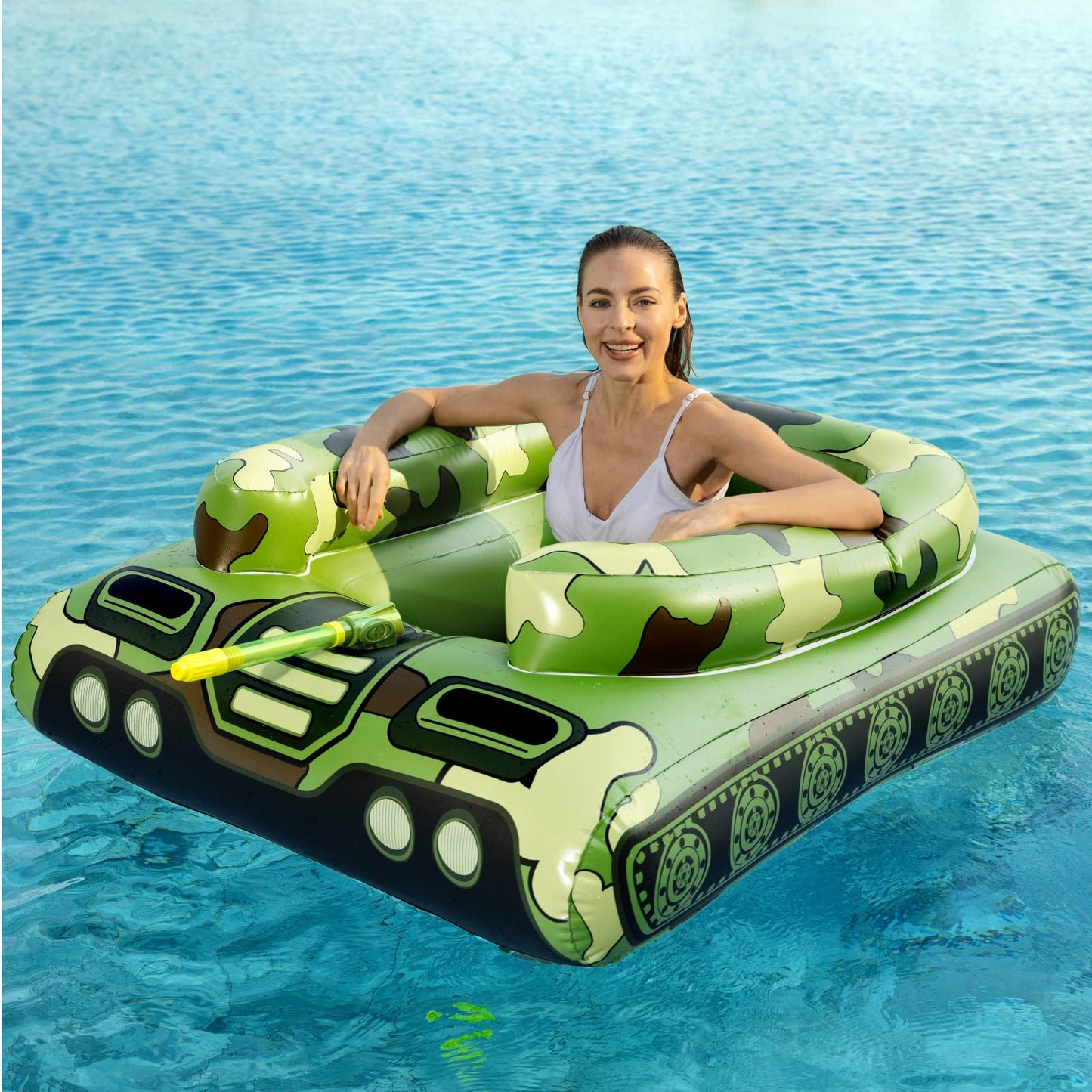 Inflatable Tank Pool Floats - Jasonwell Kids Pool Floaties Swimming with Water Cannon Gun Swim Floaty Rafts Lake Beach Party Pool Toys for Boys Girls Toddlers (Tank Float for Adults)