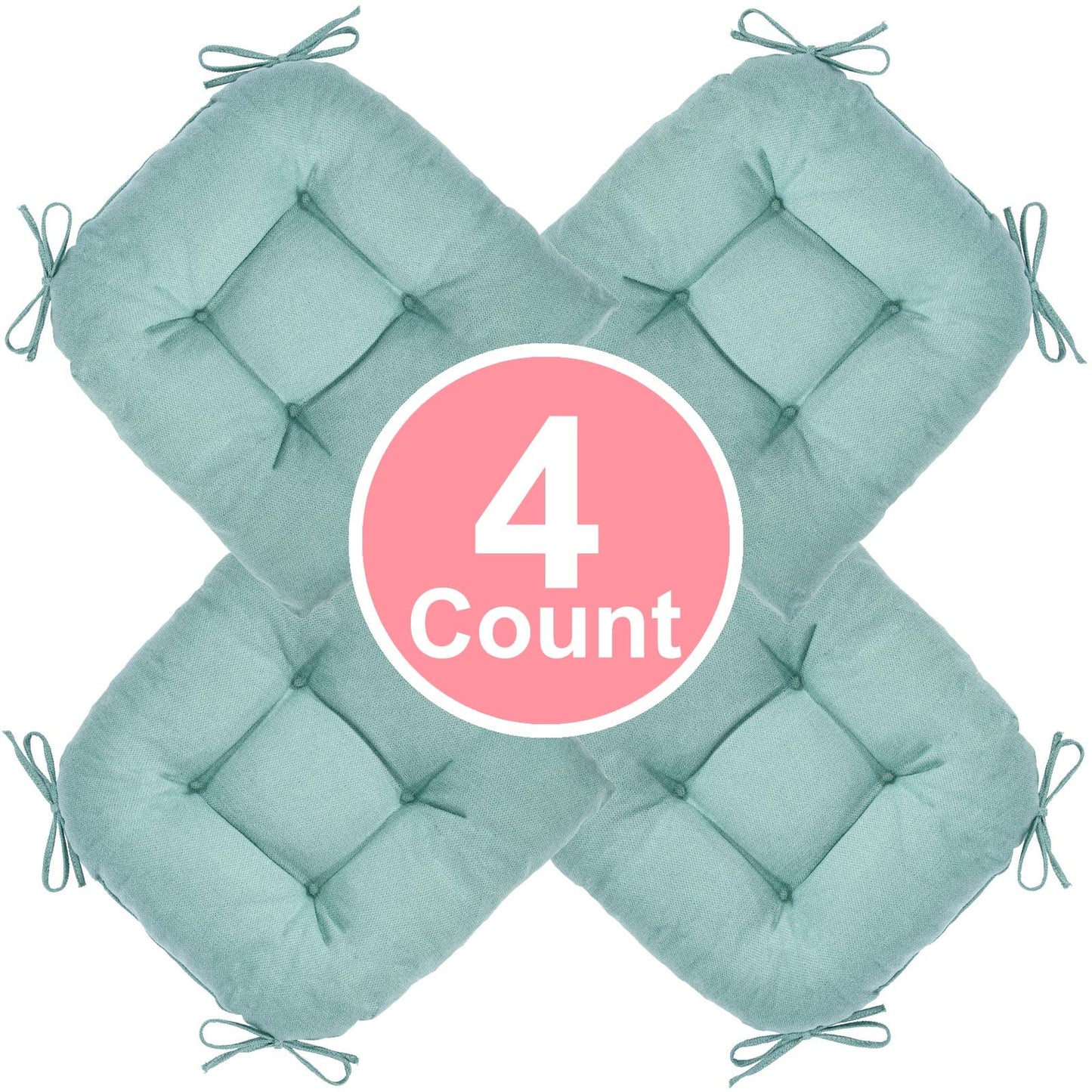 JAMPAYANG Chair Cushion, 4 Pack Chair Cushions for Dining Chairs, Chair Pads and Mat with Ties for Indoor Kitchen Seat and Desk (4 Count - 17 x 16 in, Aqua Blue)