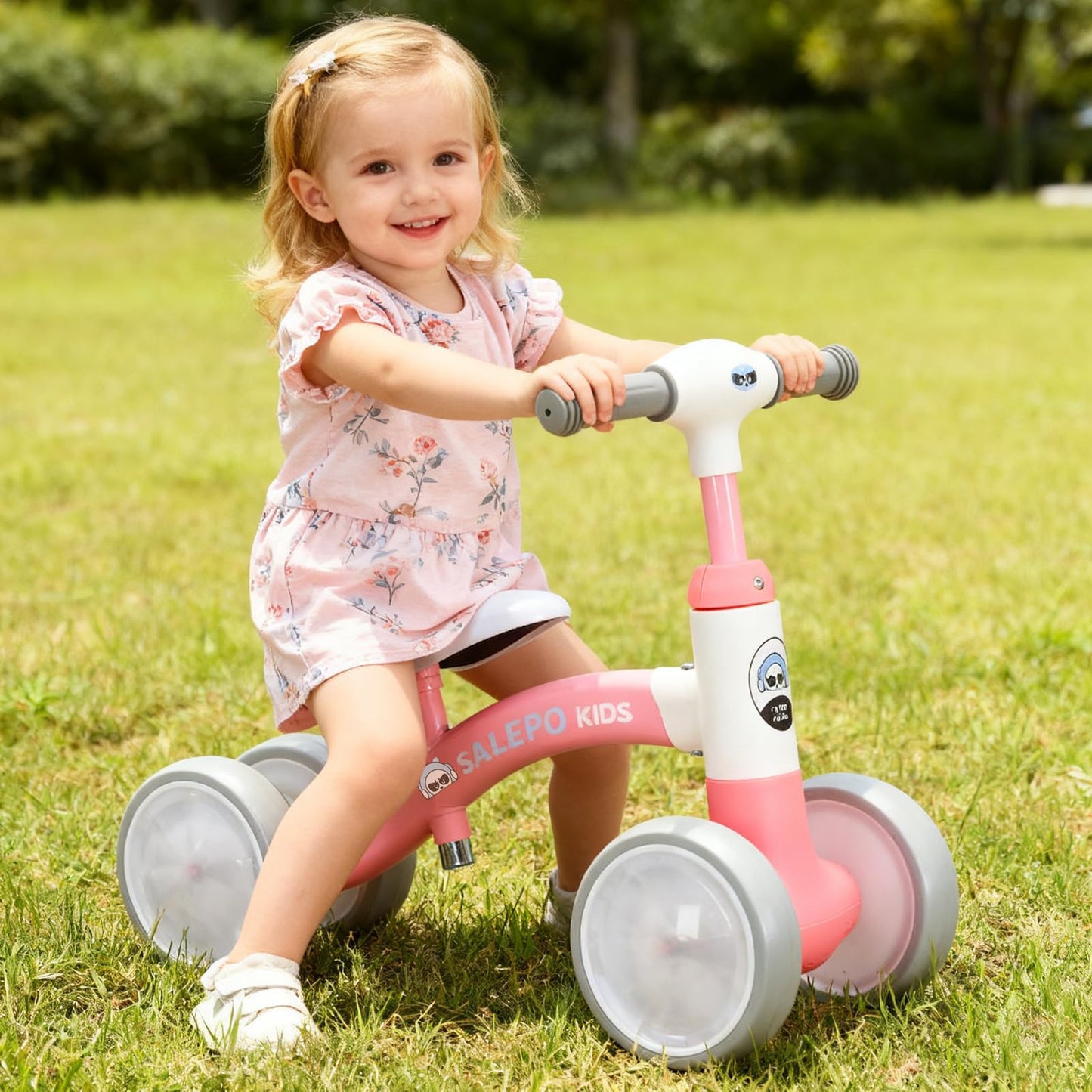Baby Balance Bike Toy for for 12-36 Months, Toddler Balance Bike with Adjustable Seat, Handle &4 Silence Wheels No Pedal, Pre-School First Ride for Boy Girl First Birthday Gift(Pink)