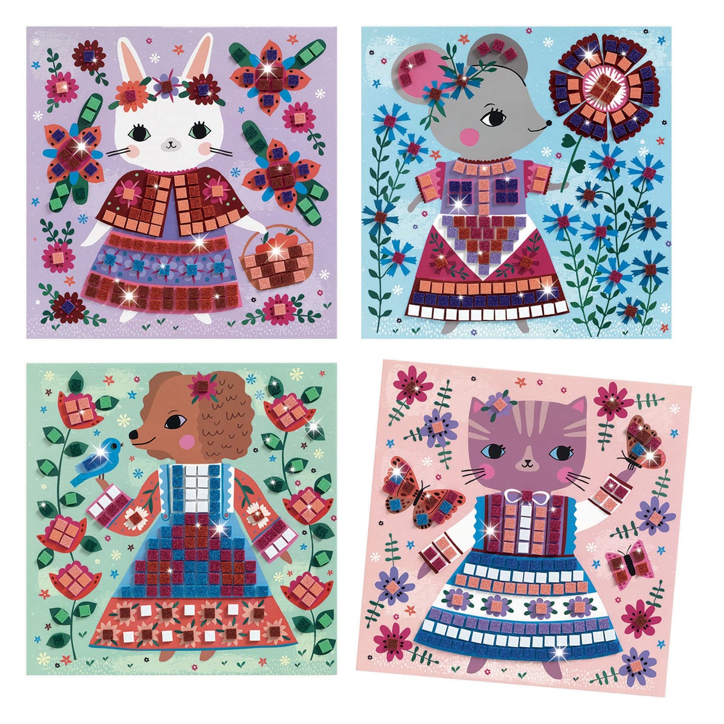 DJECO Lovely Pets Sticker Mosaic Craft Kit - Create Your Own Sparkling Pets for School or Gifts - Fun & Creative for Family & Friends, Boys & Girls, Educational Mosaic Art Craft Kit for Kids 5+
