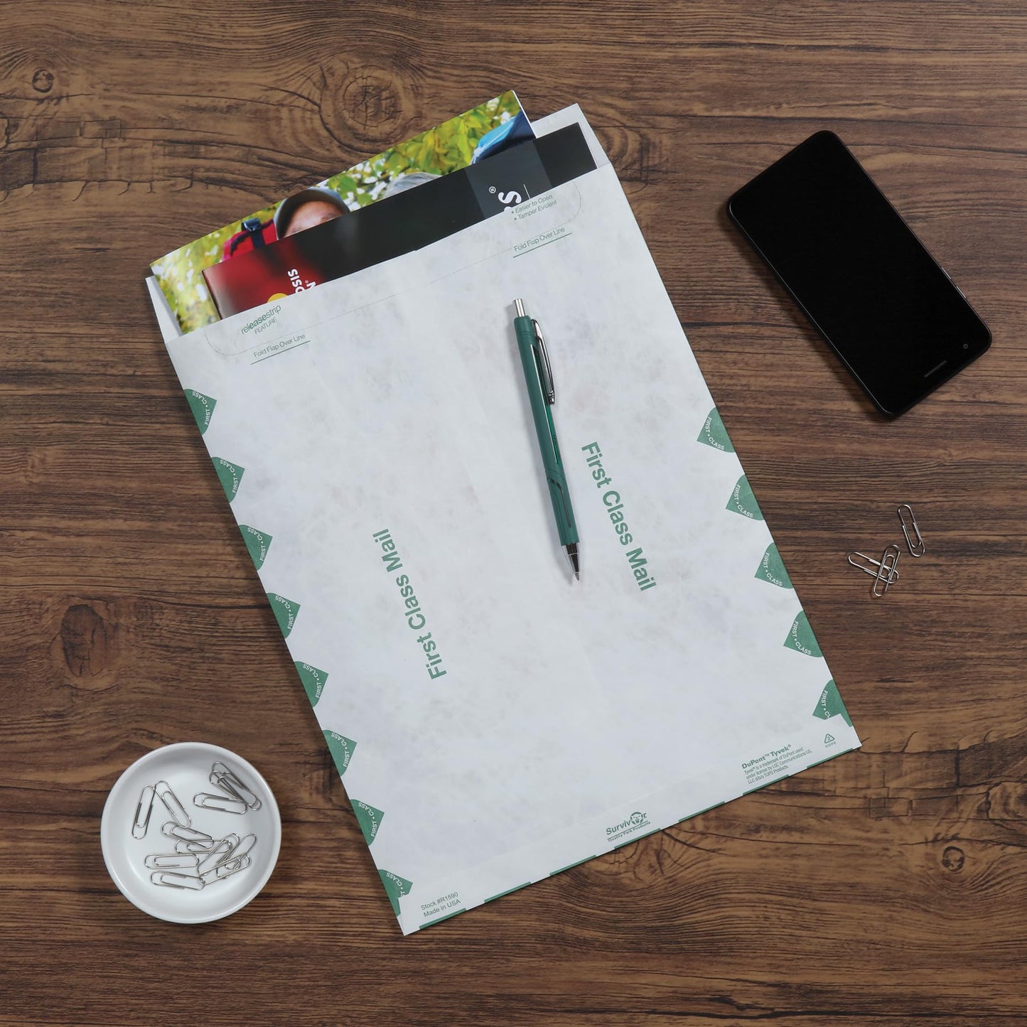 Quality Park Tyvek Envelopes, 100 Pack, Large 10 x 13 Envelopes, First Class Border, Easy-to-Open Tamper Evident Pull Strip, Rip, Puncture & Water Resistant Self Sealing Mailing Envelopes, White
