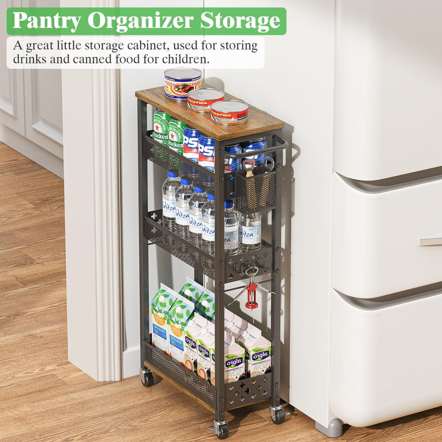 MJIMKE 4 Tier Slim Rolling Storage Cart on Wheels Laundry Room Organization