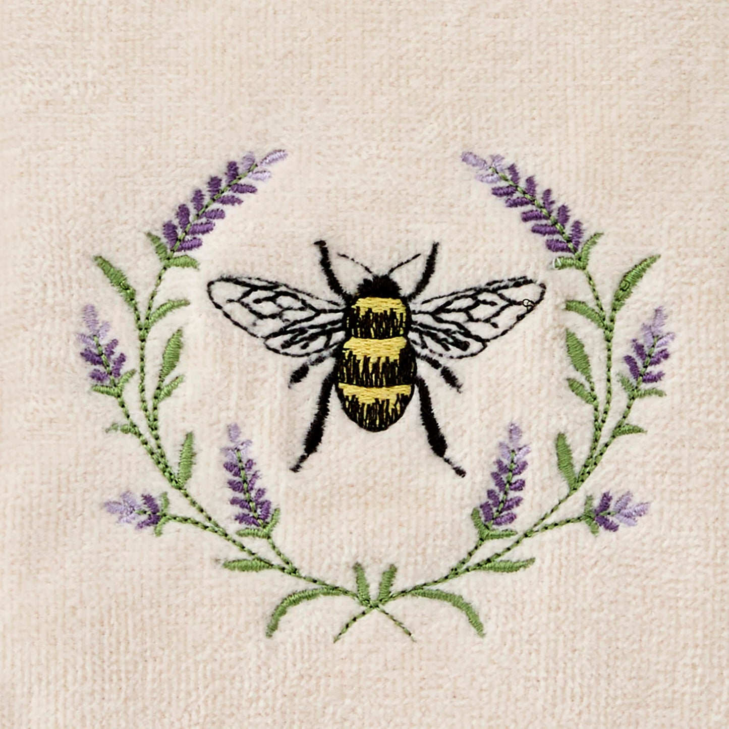 SKL Home Bee Lavender 100% Cotton Embroidered 2pc Hand Towel Set, Decorative for Bath/Kitchen/Bar & Gift, Natural