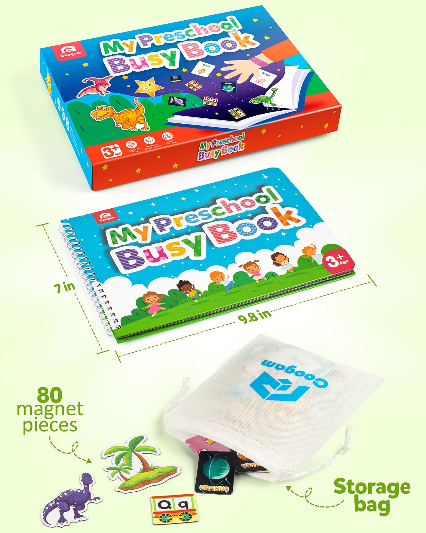 Coogam Preschool Magnetic Busy Book, 9 Themed Stickers Sensory Toys Fine Motor Skills Learning Binder Quiet Book Montessori Toys for Kids Toddlers Home Kindergarten
