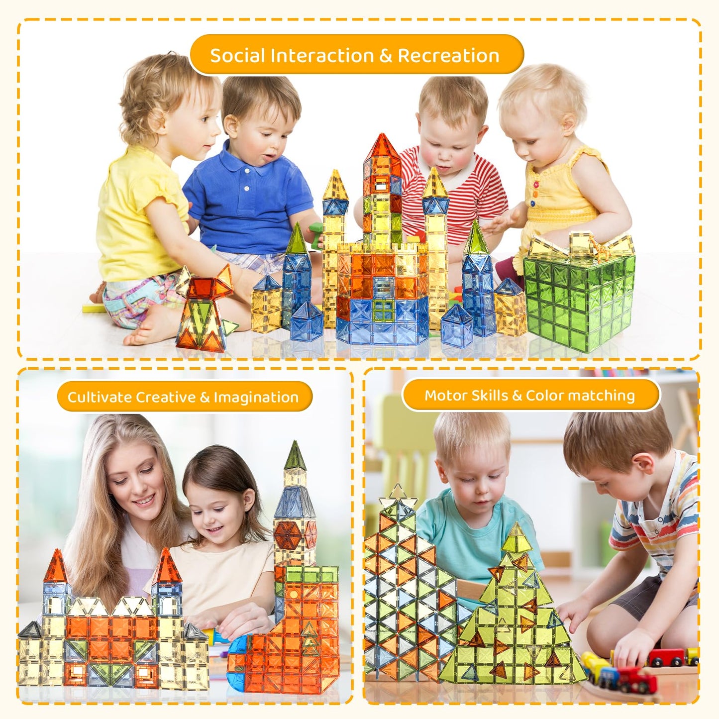 120 PCS Magnet Tiles, Brown Magnetic Blocks Building Set for Kids Age 3-5 4-8, STEM Magnet Toys 3D Kids Magnets Preschool Educational Learning Toys for Boys and Girls Ages 3 4 5 6 7 8+ Years Old