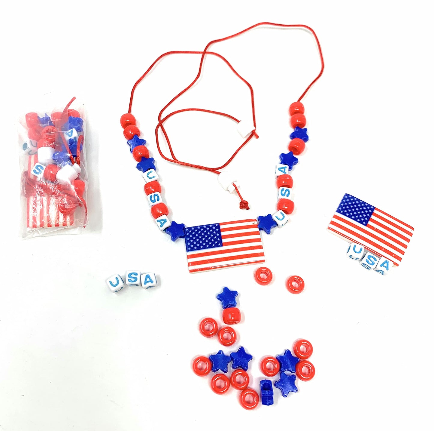 Moptrek k 25 Pack of Kids Patriotic Jewelry Craft Kits - Perfect for Fourth of July, Memorial and Veteran's Day