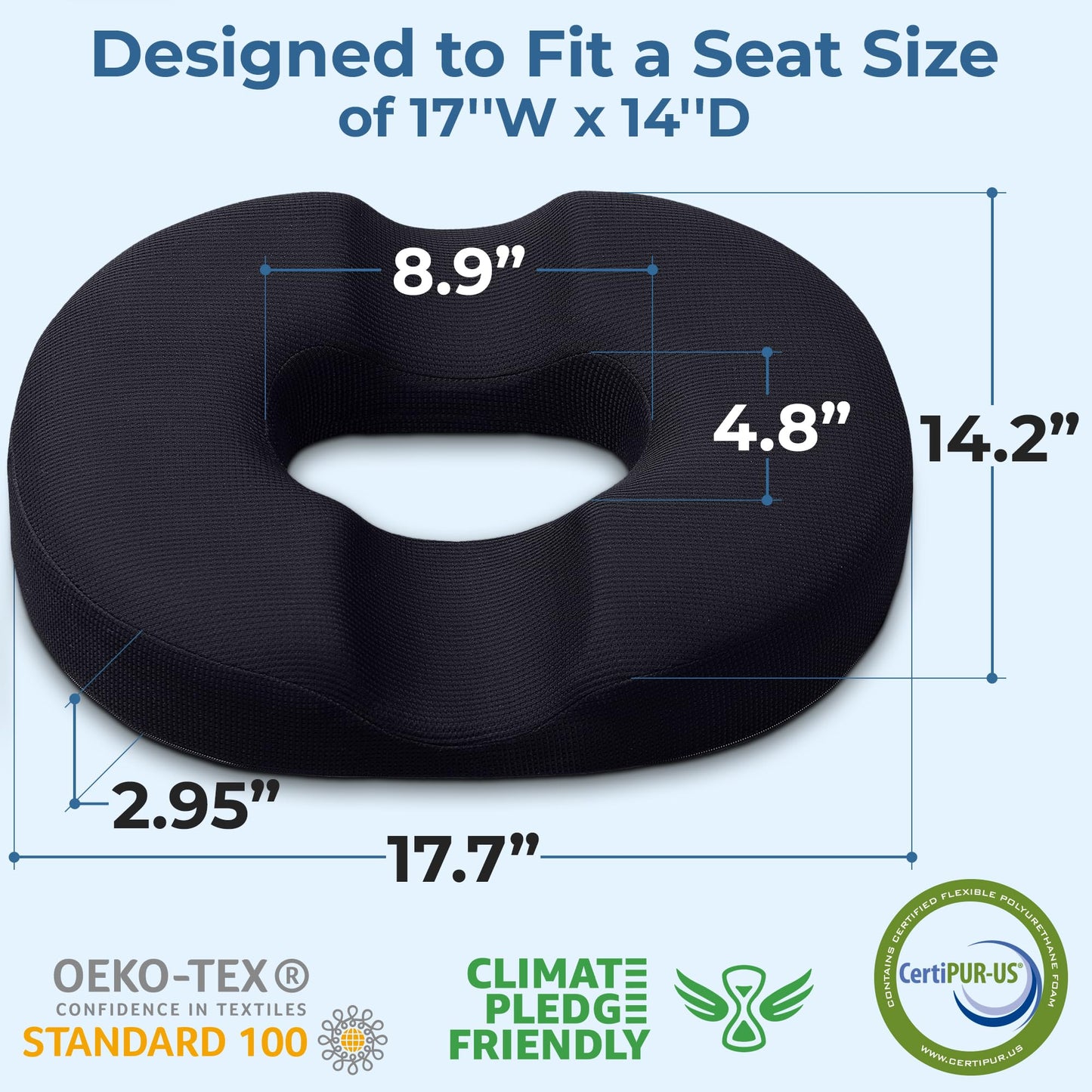 5 STARS UNITED Donut Pillow Hemorrhoid Tailbone Cushion ā Large Cushion for Pain Relief ā Coccyx, Prostate, Sciatica, Pelvic Floor, Pressure Sores, Pregnancy, Postpartum Recovery, Black