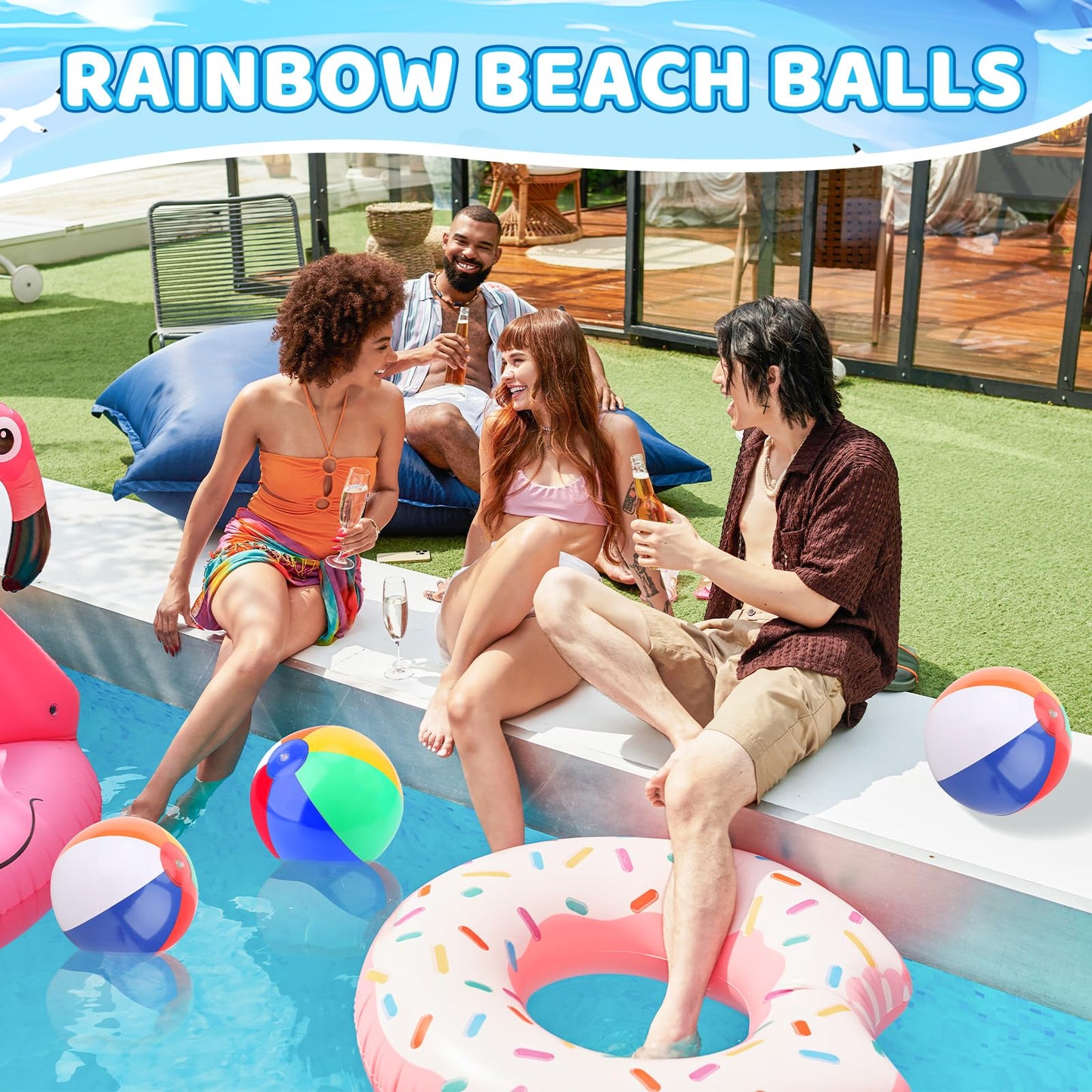 Coopay 72 Pack Inflatable Beach Balls Classic Rainbow Swimming Pool Ball Birthday Beach Party Decoration Summer Water Games Gifts 9 to 12 Inches from Inflated to Deflated