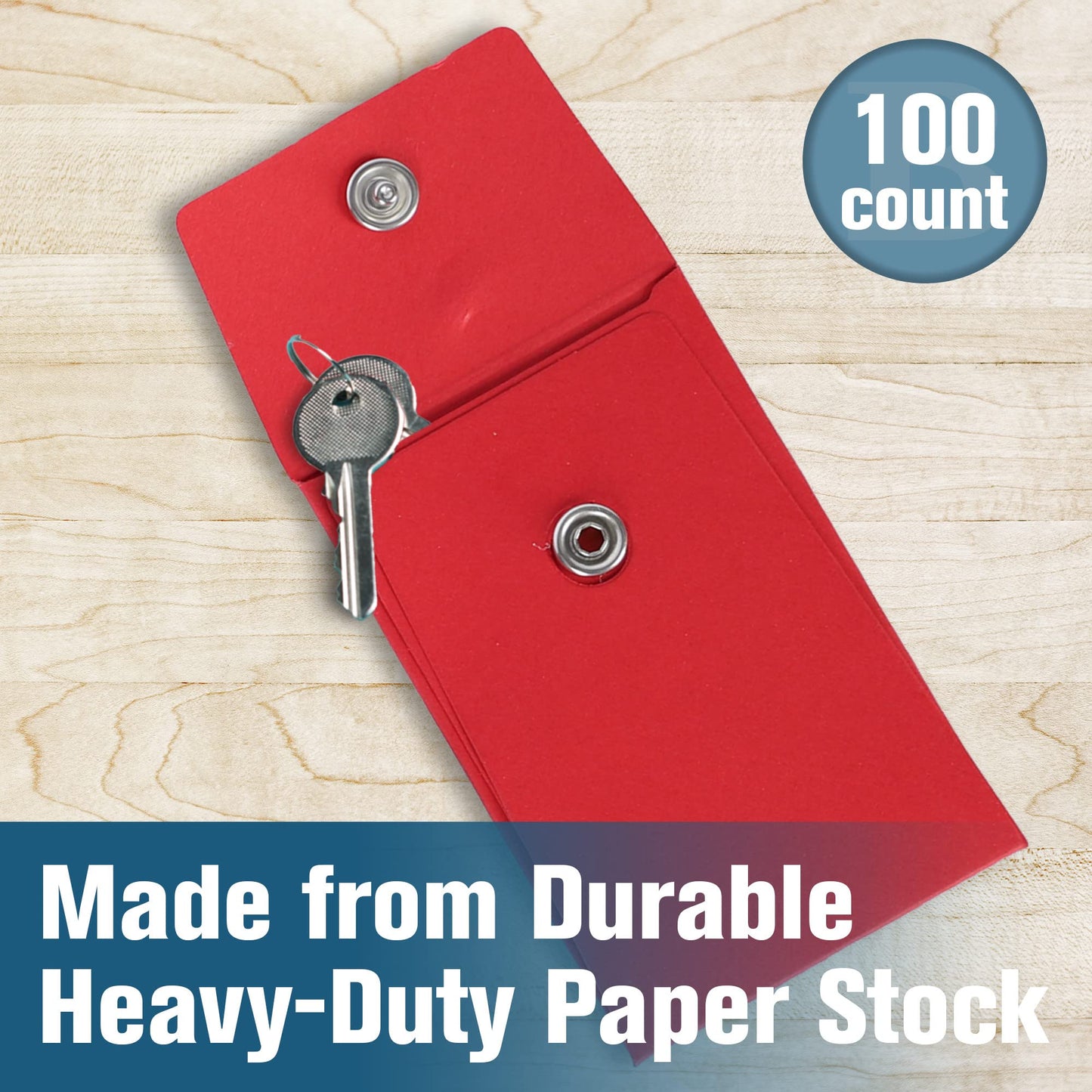 BankSupplies Stock Key Envelopes | Compact Red Safe Deposit Envelope | Pack of 100 | 2-1/4W x 3-1/2H | Re-Closable Snap Lock Fastener | Durable Construction
