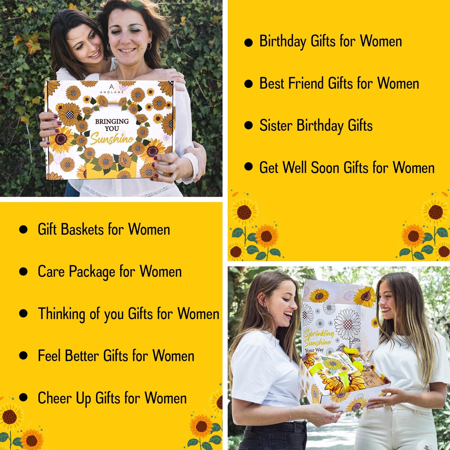 18Pcs Sunflower Gifts for Women - Unique Gift Basket Set - Birthday Gifts for Women, Best Friend, or Sister - Sunshine Box Care Package, Get Well Soon, Thinking of You, Friendship Basket