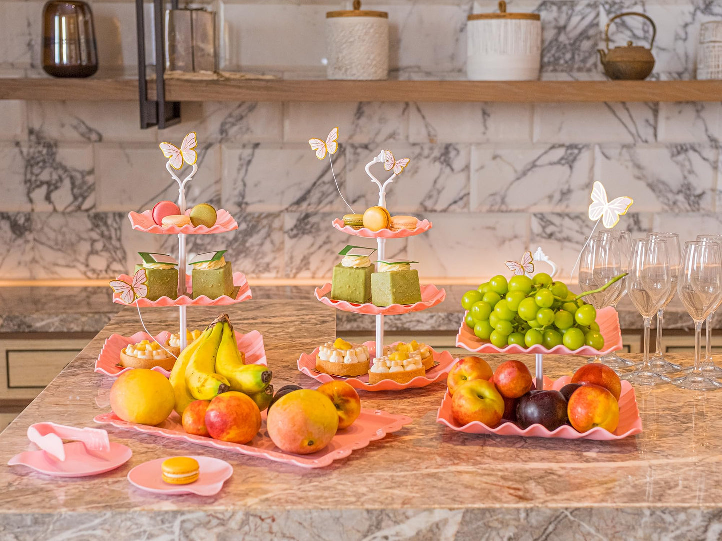 15 PCS Dessert Table Display Set Pink Cupcake Stand,3 Tiered Tray Stand Cup Cake Tower Holder, Cake Stand Serving Trays Dessert Display Stands for Tea Party Wedding Baby Shower Girl-Pink