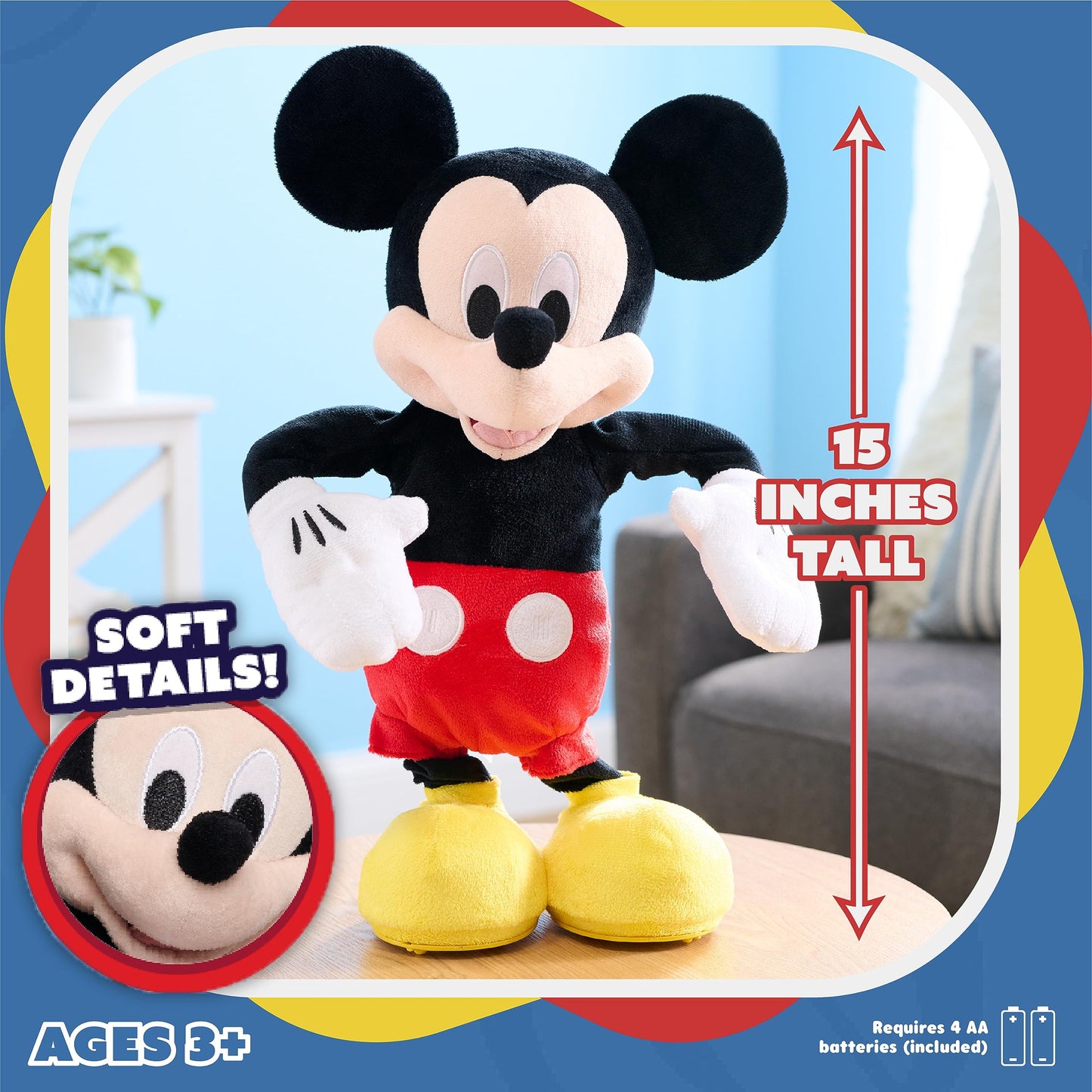 Disney Junior Mickey Mouse Hot Diggity Dance Mickey Feature Plush Stuffed Animal, Motion, Sounds, and Games, Officially Licensed Kids Toys for Ages 3 Up, Gifts and Presents